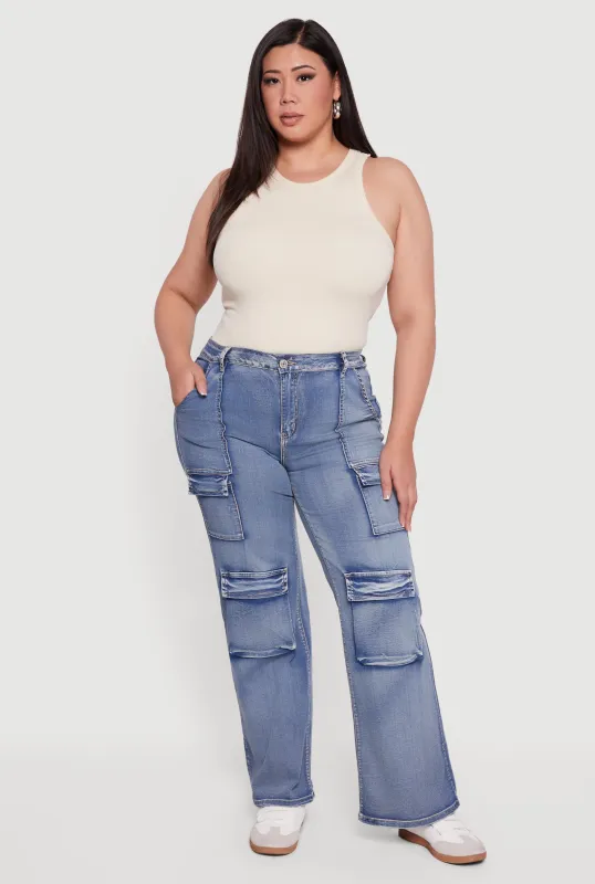 Plus Size VIP Mineral Wash Straight Leg Cargo Jeans sold by Rainbow