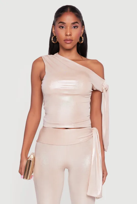 Metallic Knot Strap One Shoulder Top sold by Rainbow