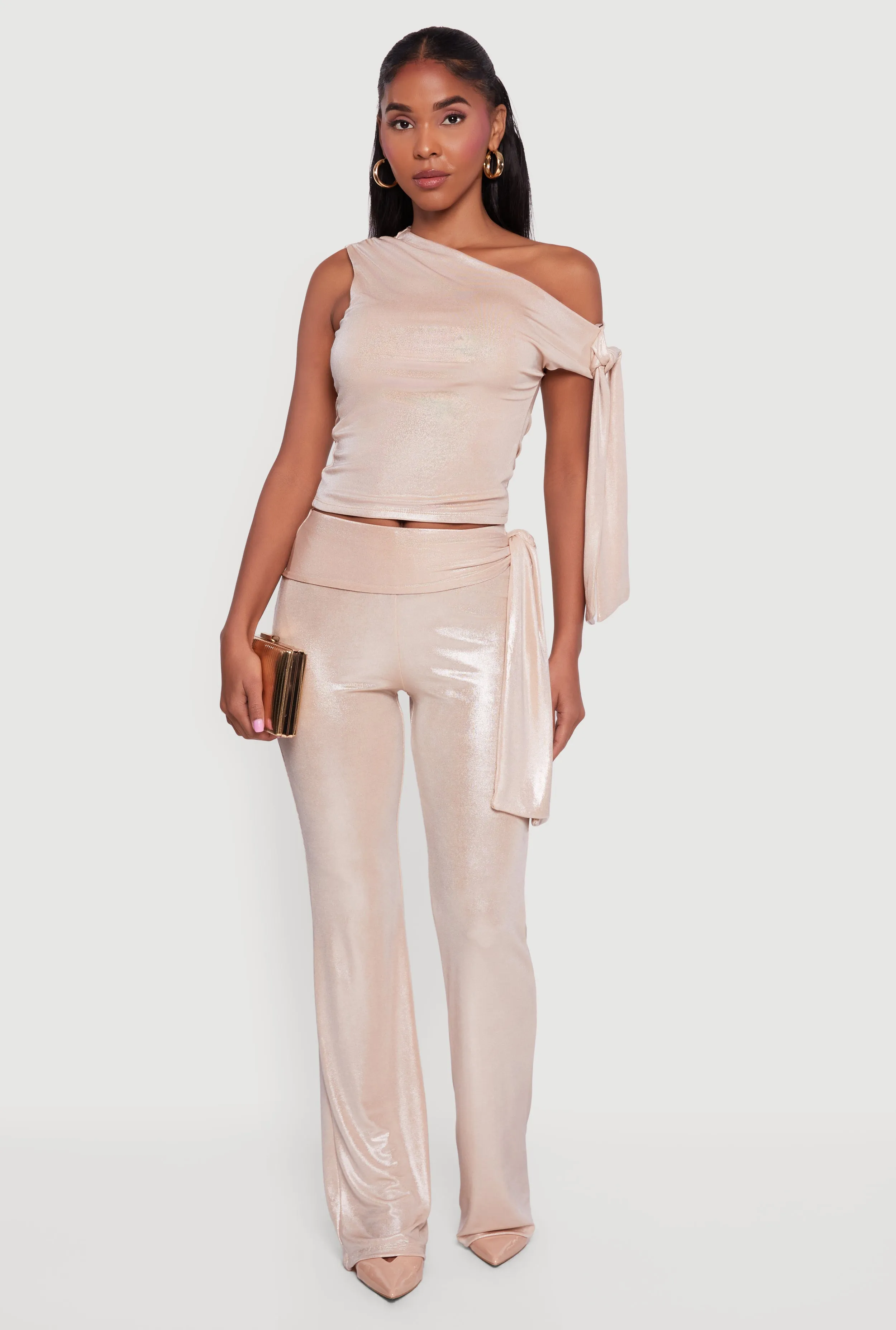 Metallic Knot Strap One Shoulder Top sold by Rainbow product image thumbnail 3