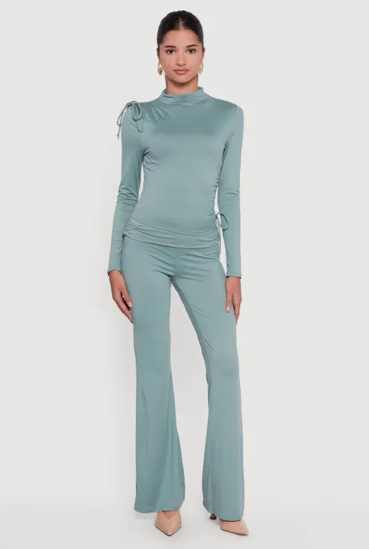 Soft Knit Ruched Fold Over Flare Pants sold by Rainbow