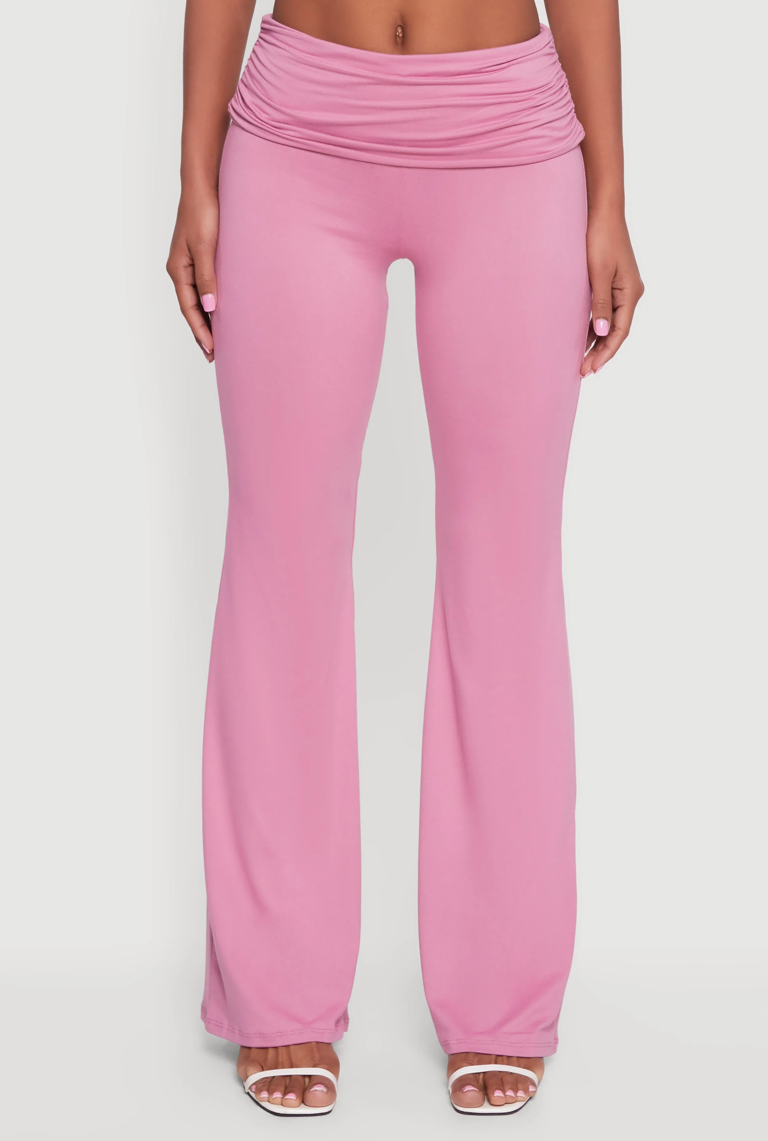Soft Knit Ruched Fold Over Flare Pants sold by Rainbow product image thumbnail 3