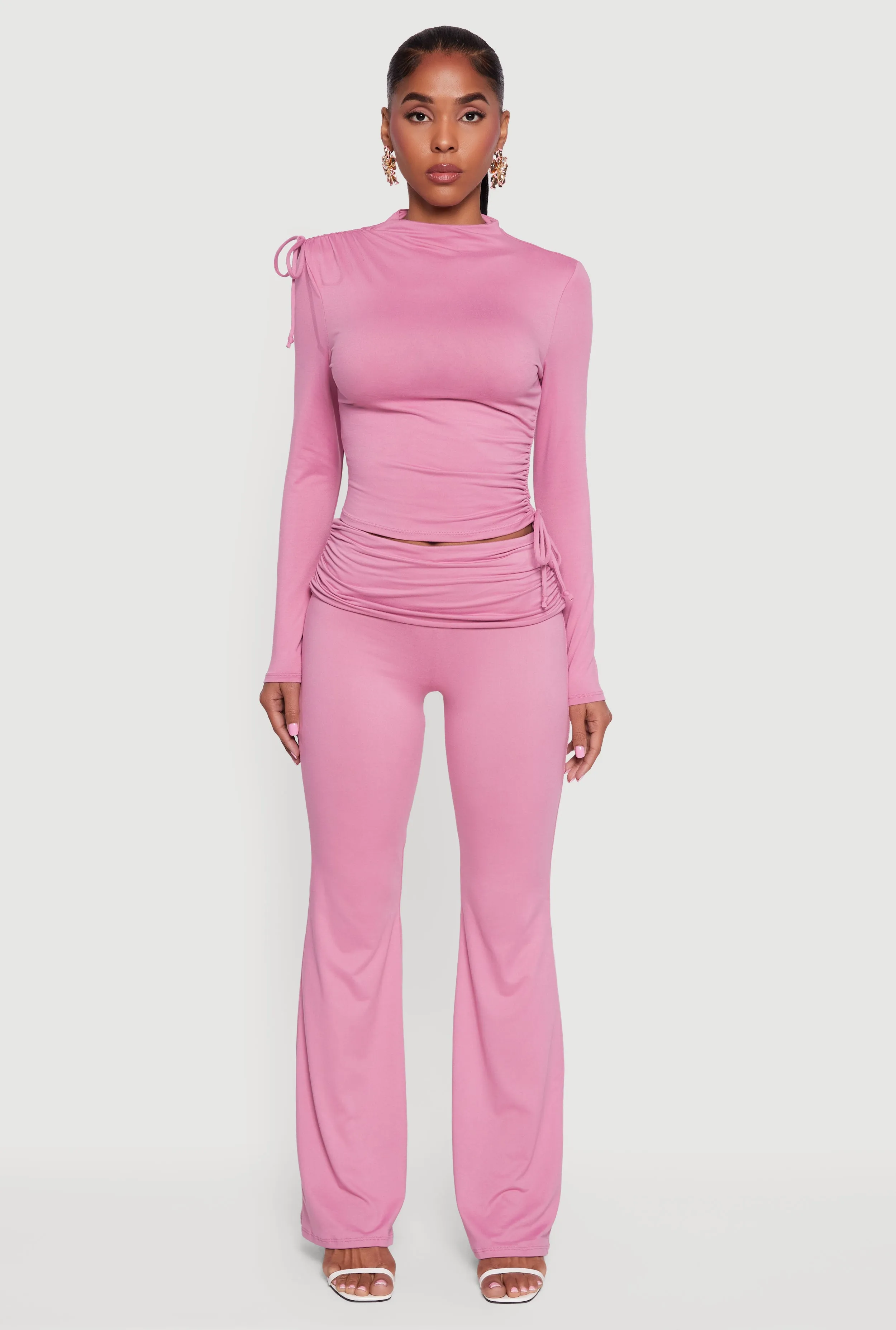 Soft Knit Ruched Fold Over Flare Pants sold by Rainbow product image thumbnail 2