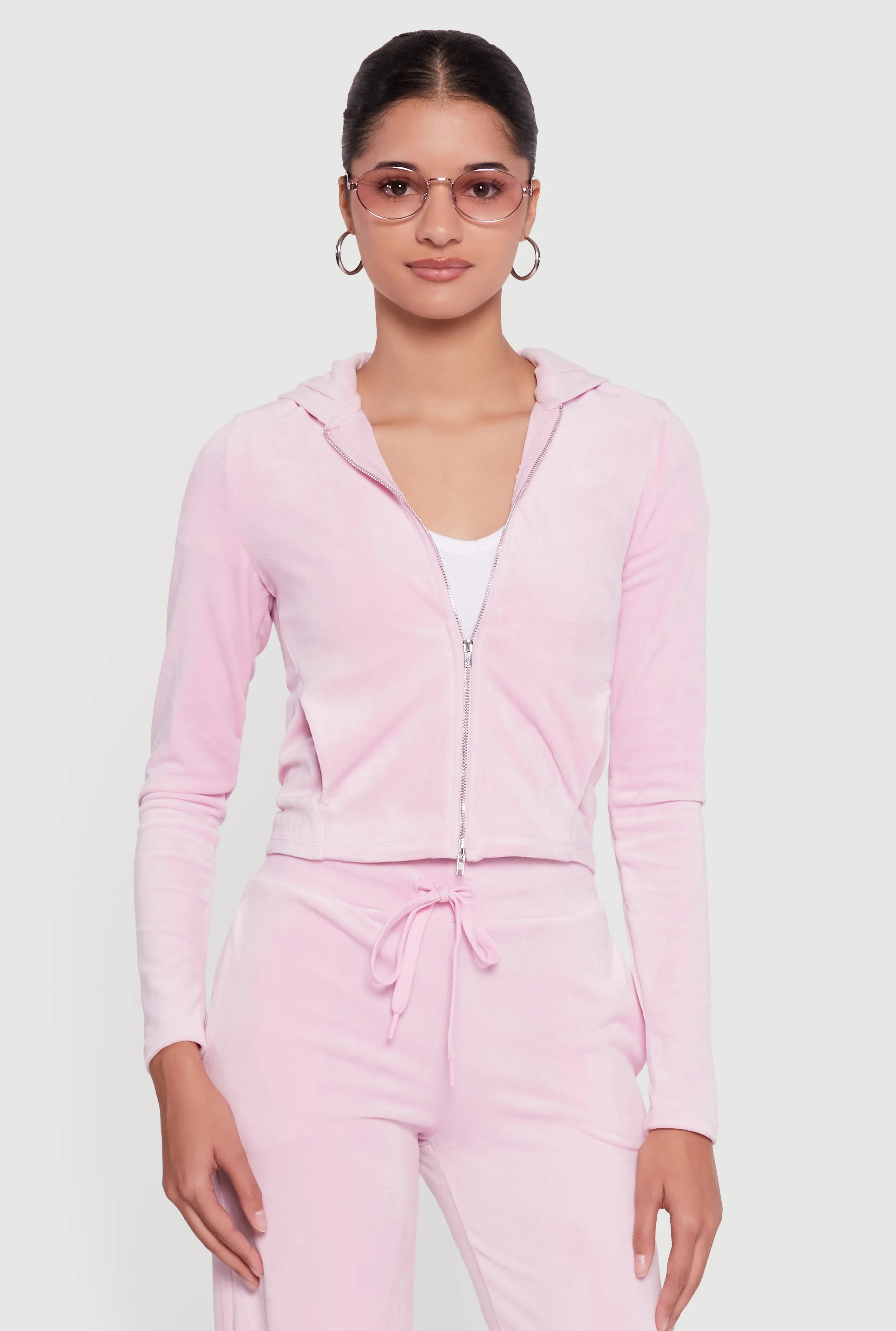 Hooded Zip Front Velour Jacket sold by Rainbow