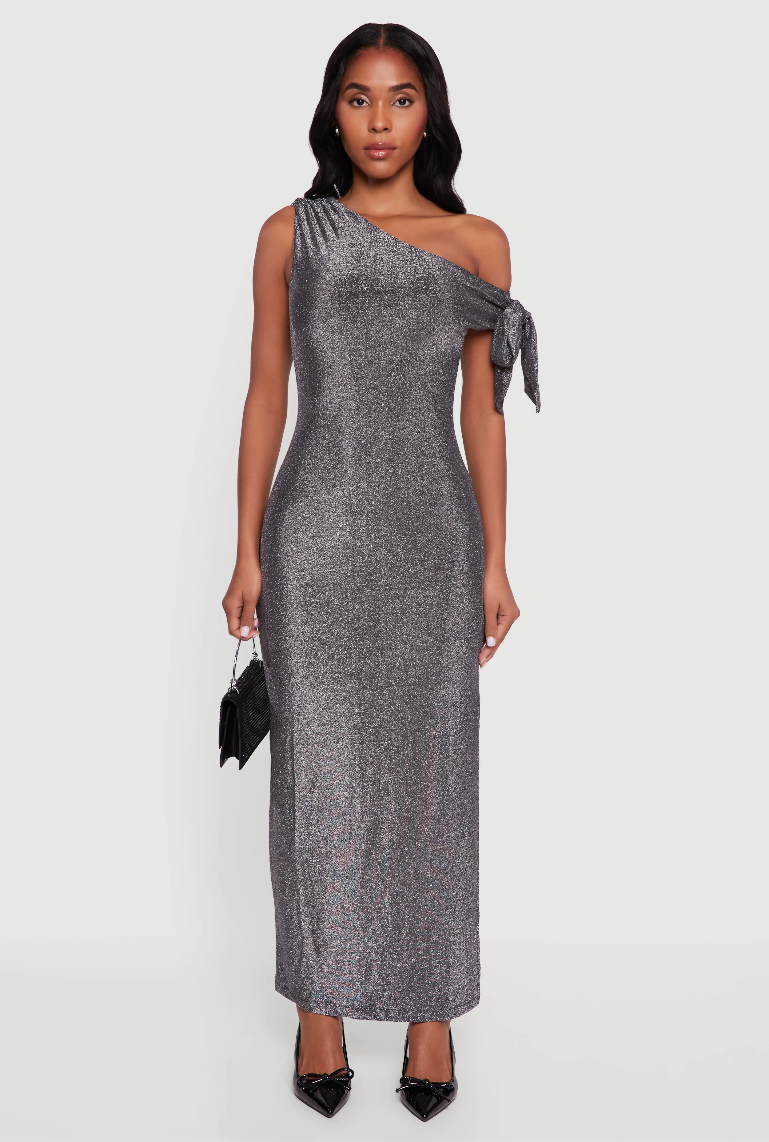 Lurex One Shoulder Side Slit Maxi Dress sold by Rainbow product image thumbnail 2