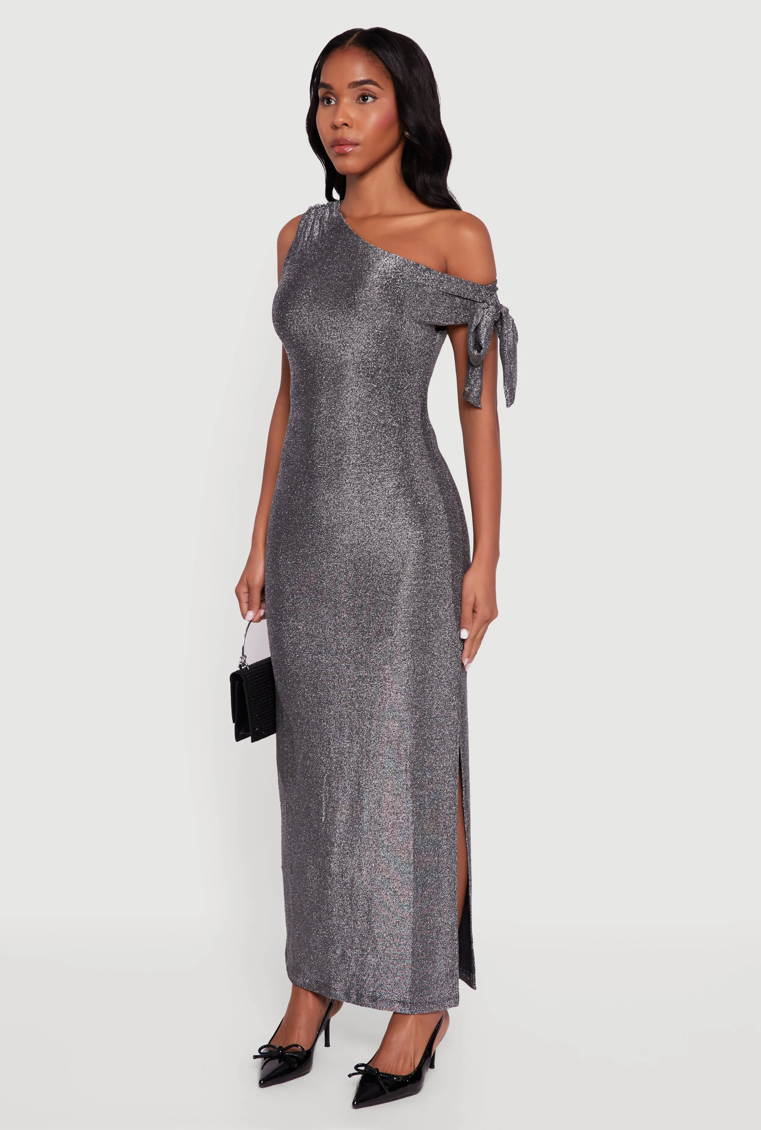 Lurex One Shoulder Side Slit Maxi Dress sold by Rainbow product image thumbnail 3