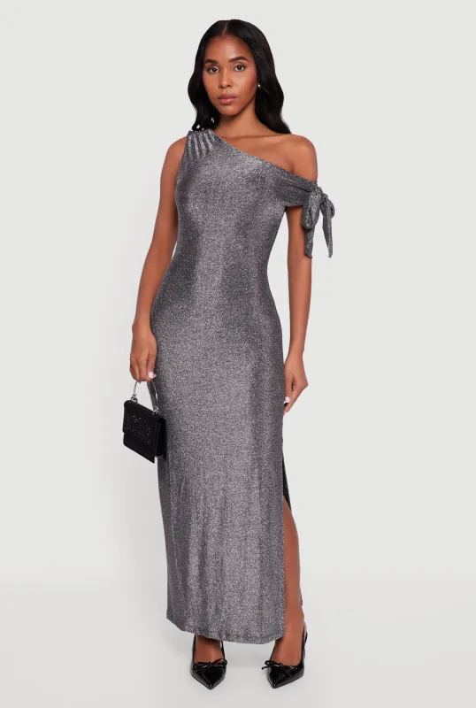 Lurex One Shoulder Side Slit Maxi Dress sold by Rainbow