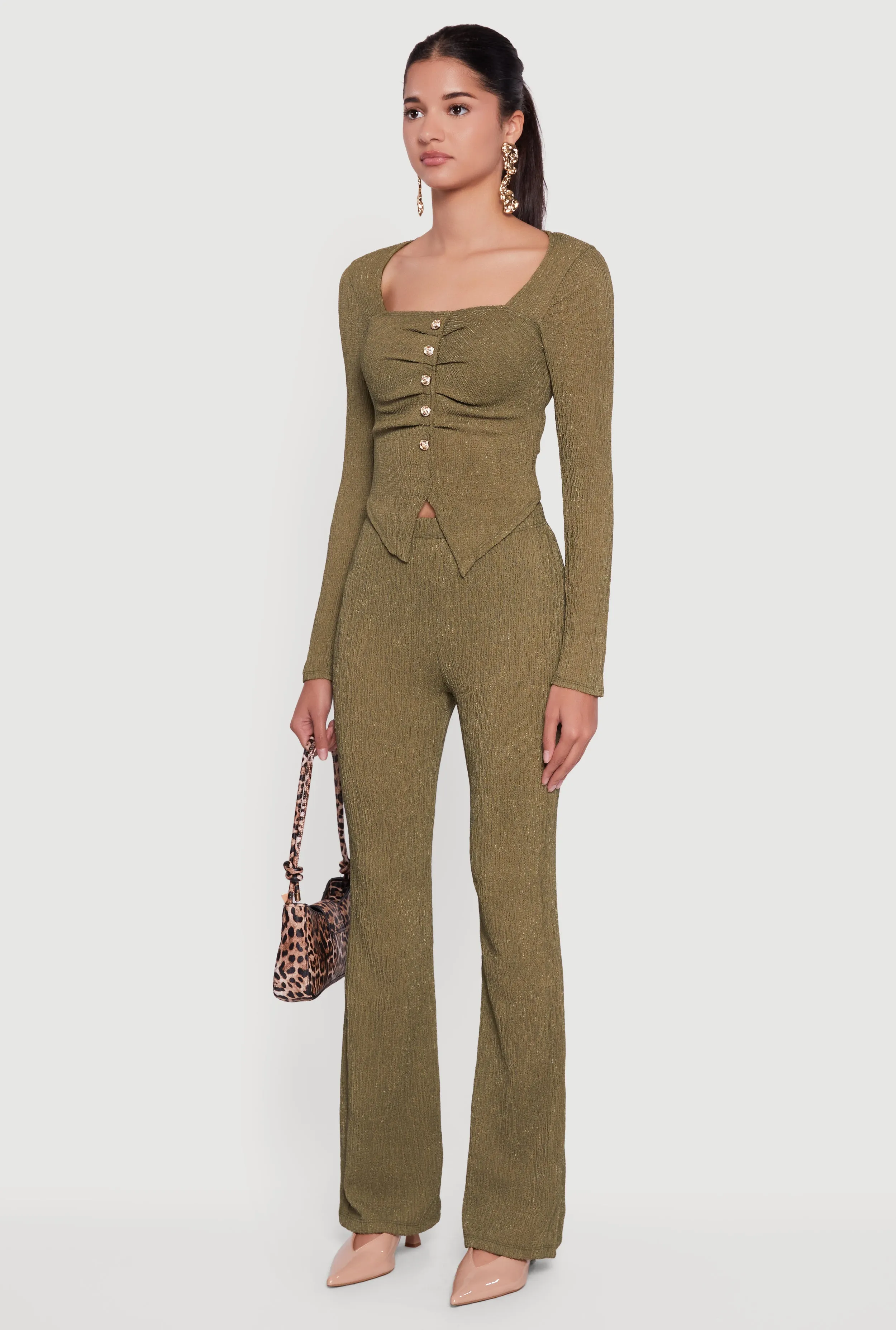 Faux Button Long Sleeve Textured Knit Blouse sold by Rainbow product image thumbnail 5