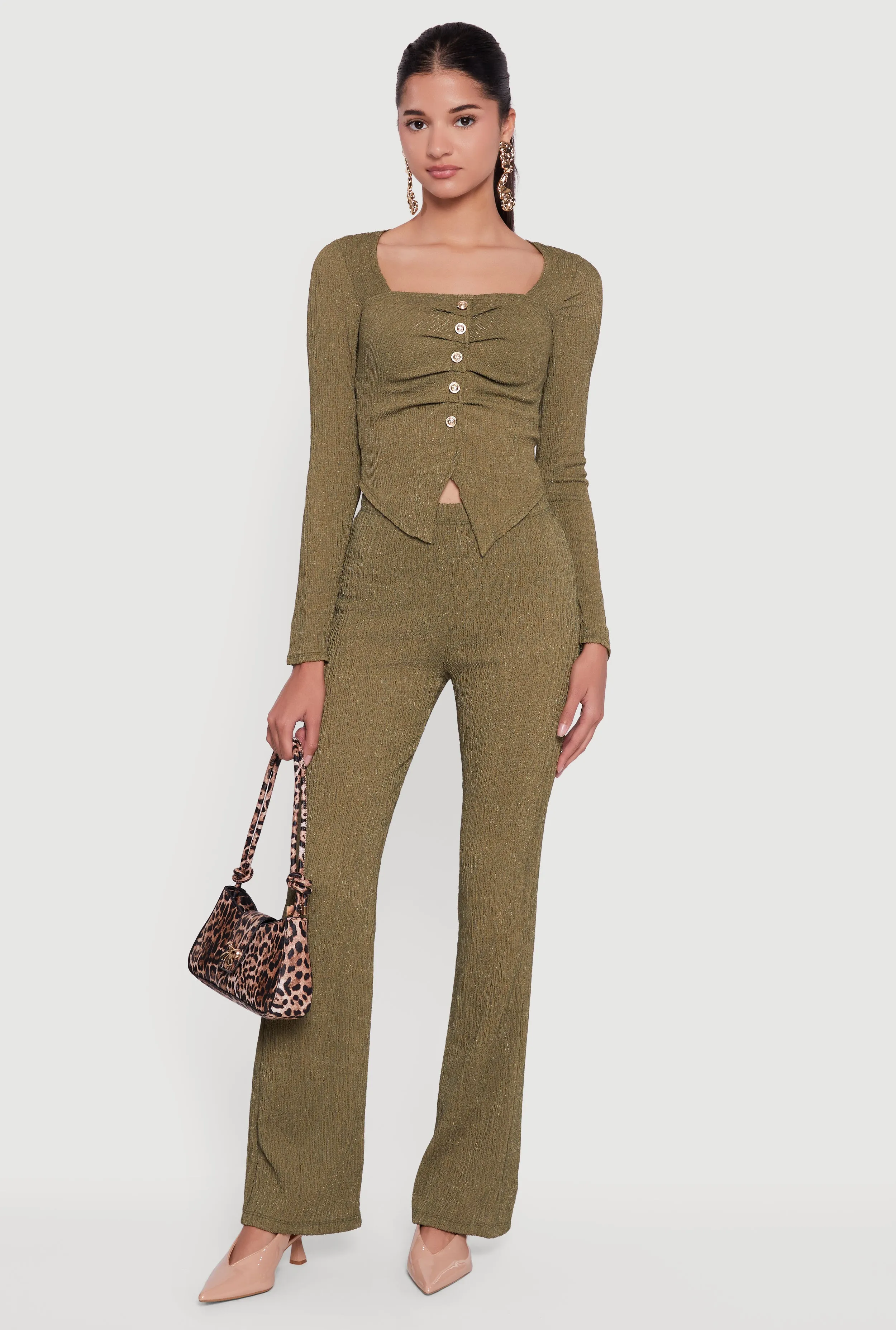 Faux Button Long Sleeve Textured Knit Blouse sold by Rainbow product image thumbnail 2