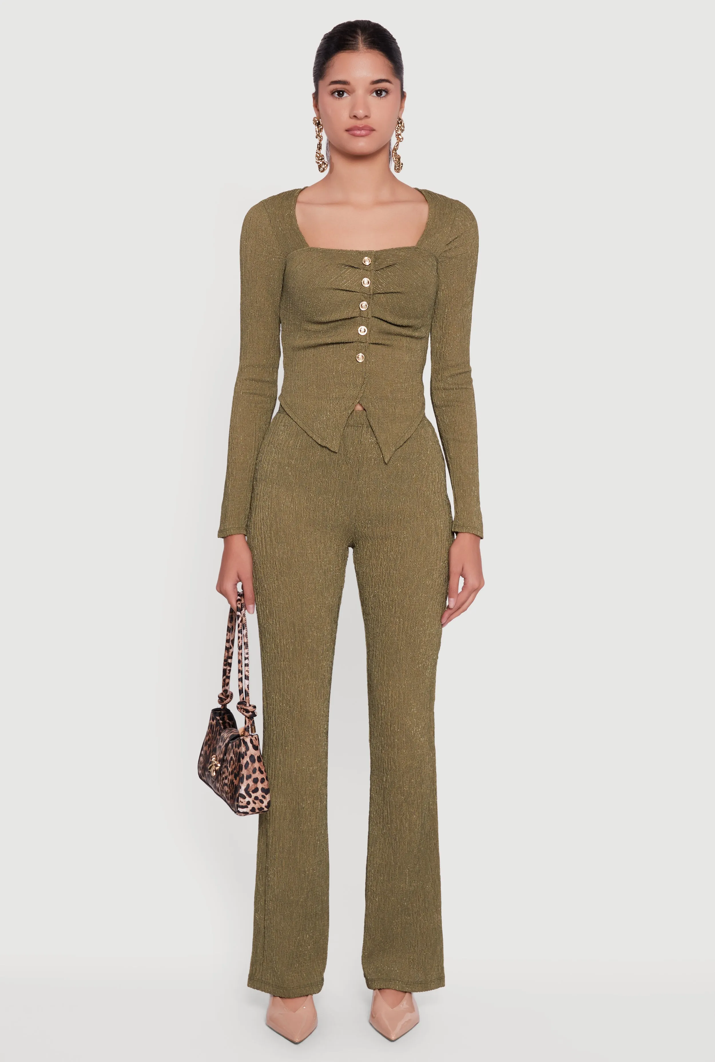 Faux Button Long Sleeve Textured Knit Blouse sold by Rainbow product image thumbnail 3