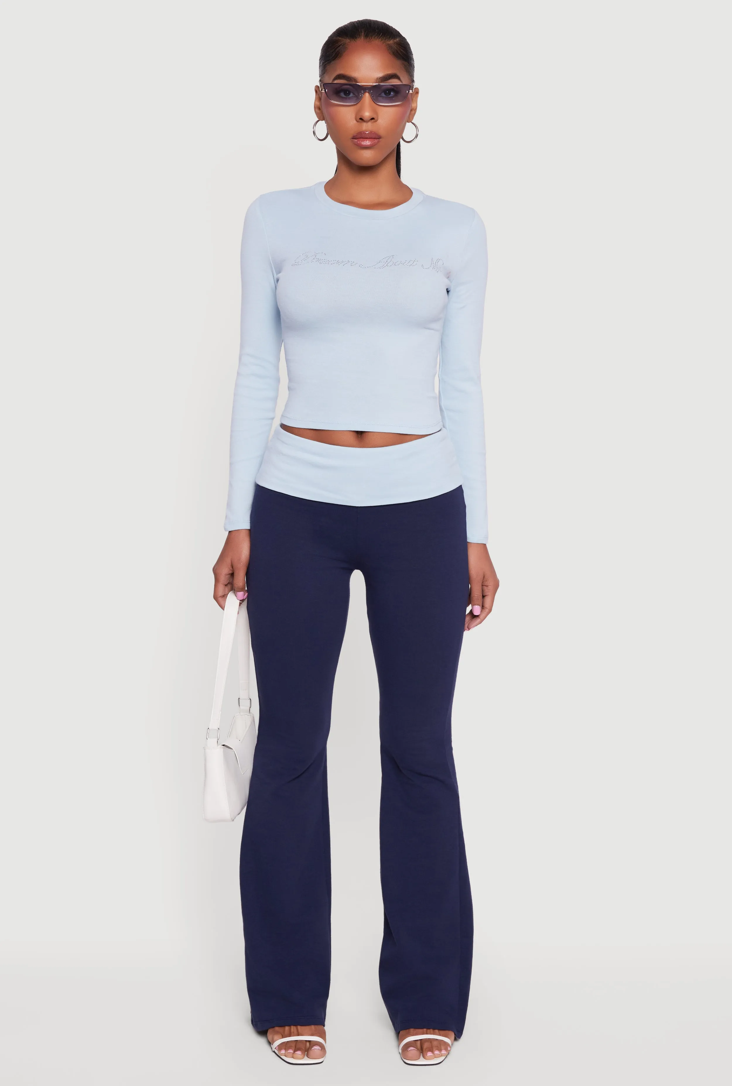 Color Blocked Fold Over Flare Leg Pants sold by Rainbow product image thumbnail 2