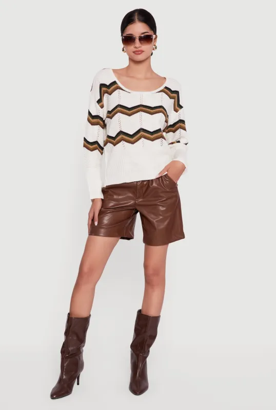 Chevron Pointelle Knit Caged Back Sweater sold by Rainbow