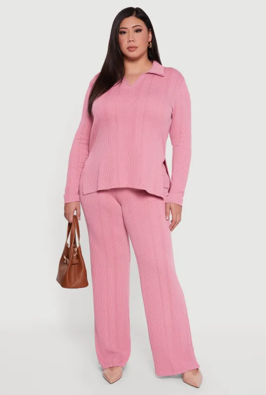Plus Size High Waisted Ribbed Knit Casual Pants sold by Rainbow