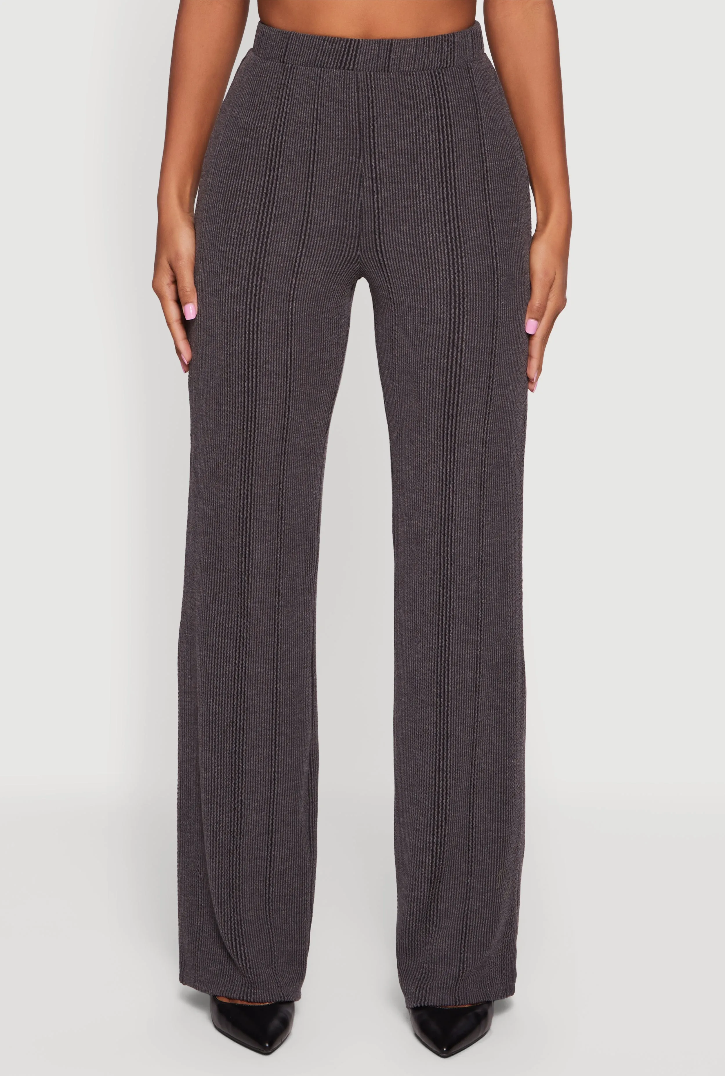 High Waisted Ribbed Knit Straight Leg Pants sold by Rainbow product image thumbnail 3