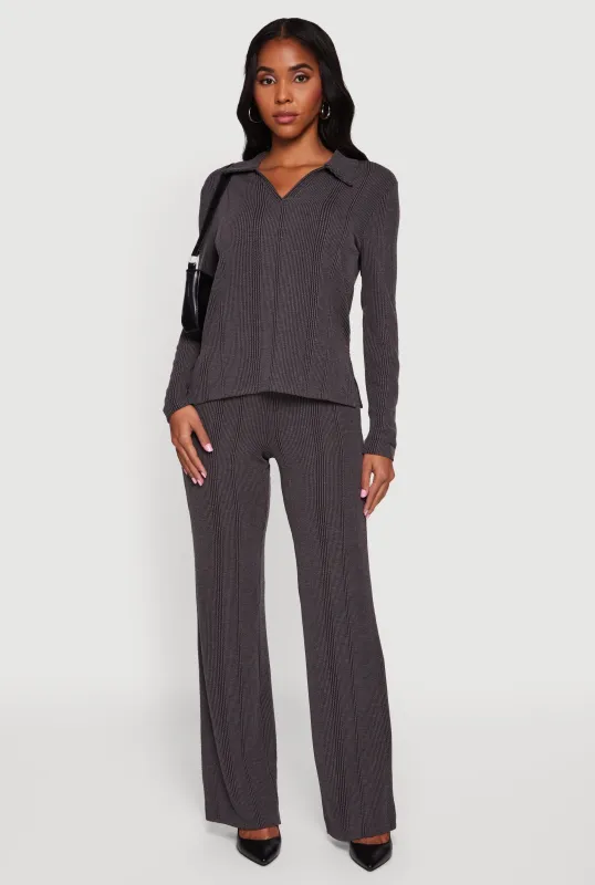 High Waisted Ribbed Knit Straight Leg Pants sold by Rainbow