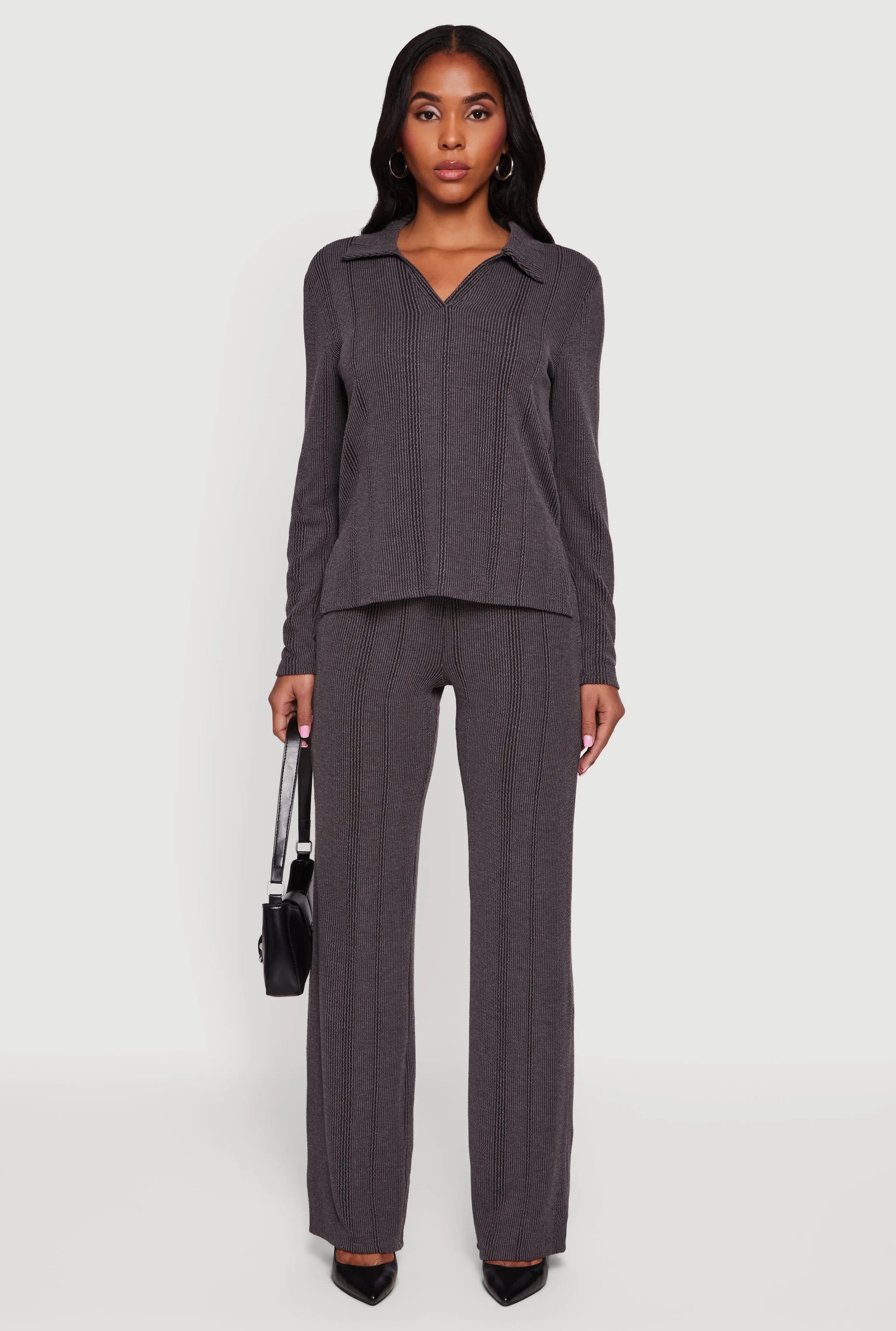 High Waisted Ribbed Knit Straight Leg Pants sold by Rainbow product image thumbnail 2