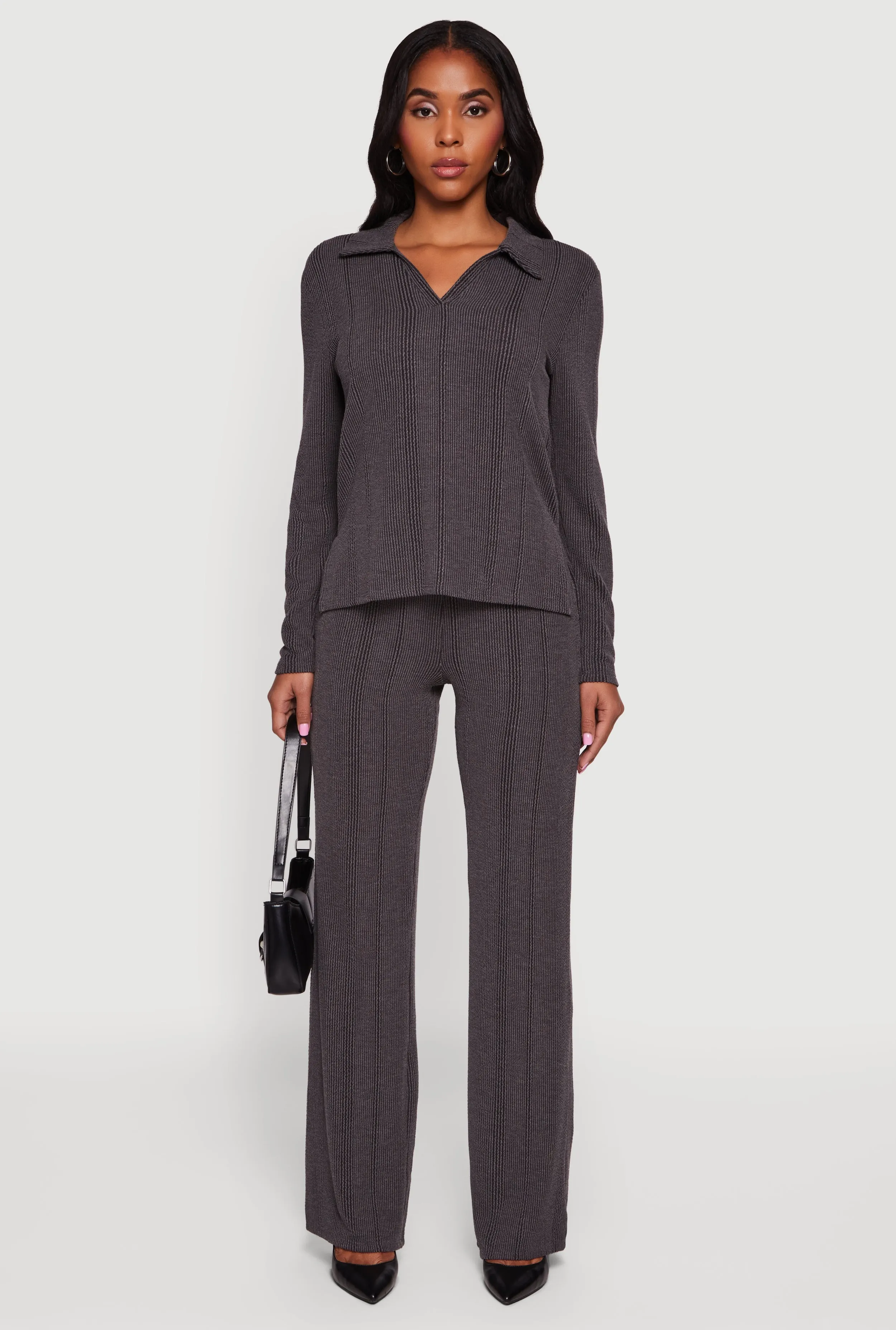 Ribbed Knit Long Sleeve Johnny Collar Polo Shirt sold by Rainbow product image thumbnail 2