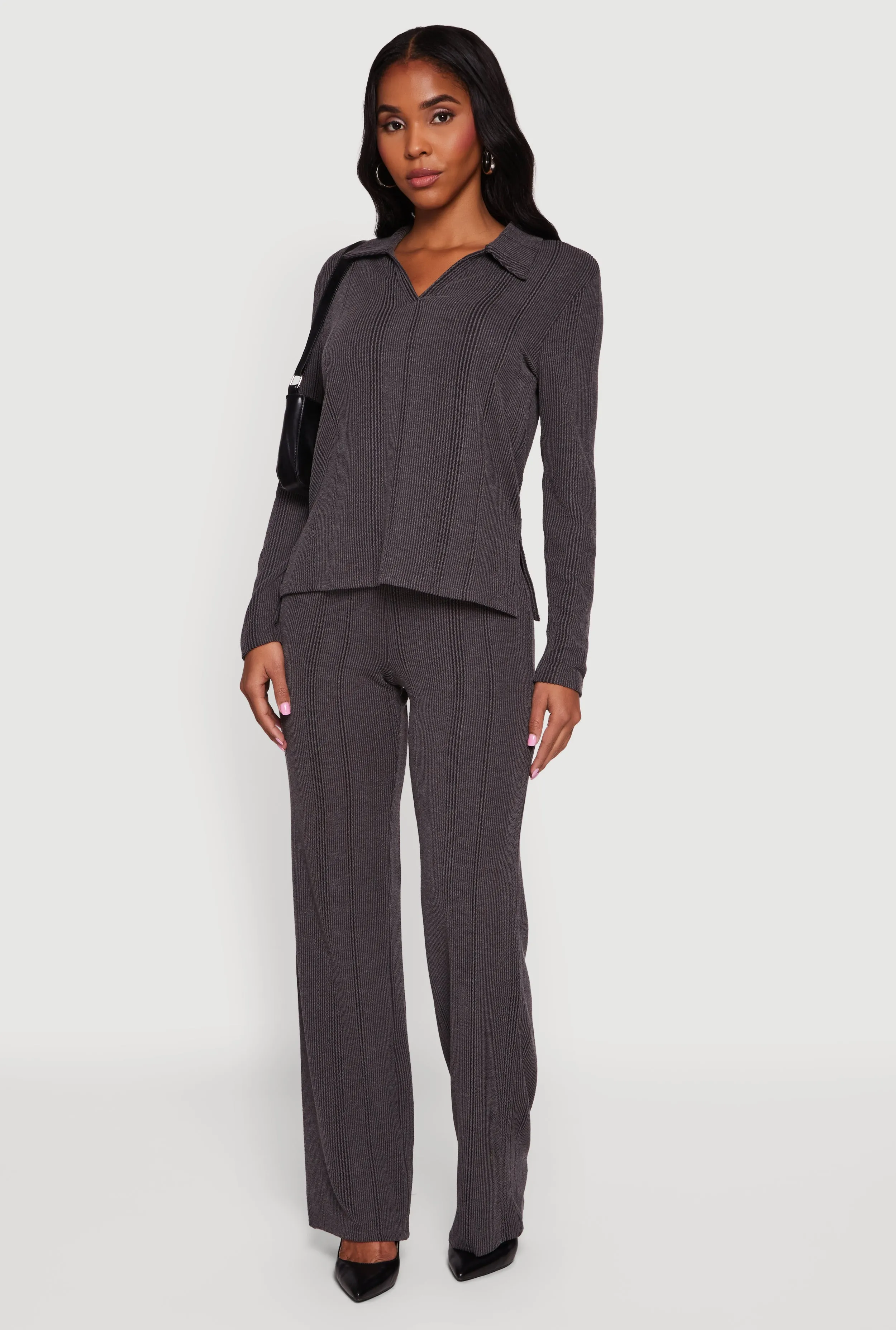 Ribbed Knit Long Sleeve Johnny Collar Polo Shirt sold by Rainbow product image thumbnail 3