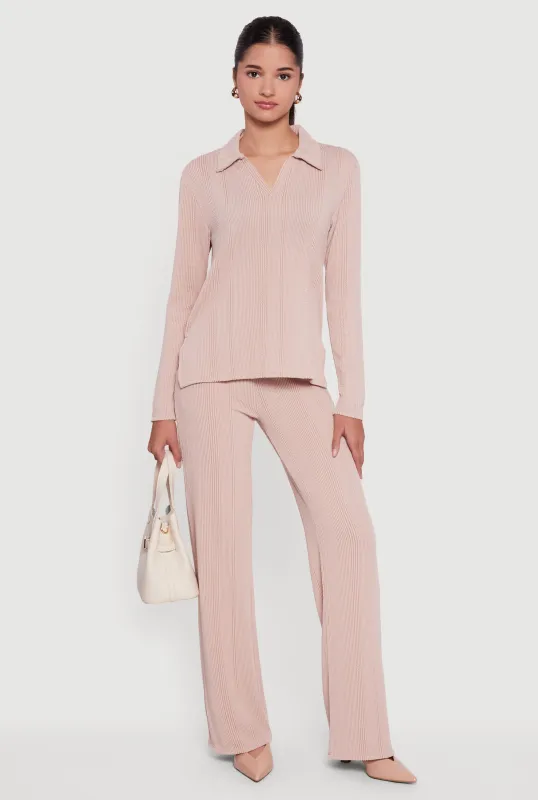 High Waisted Ribbed Knit Straight Leg Pants sold by Rainbow