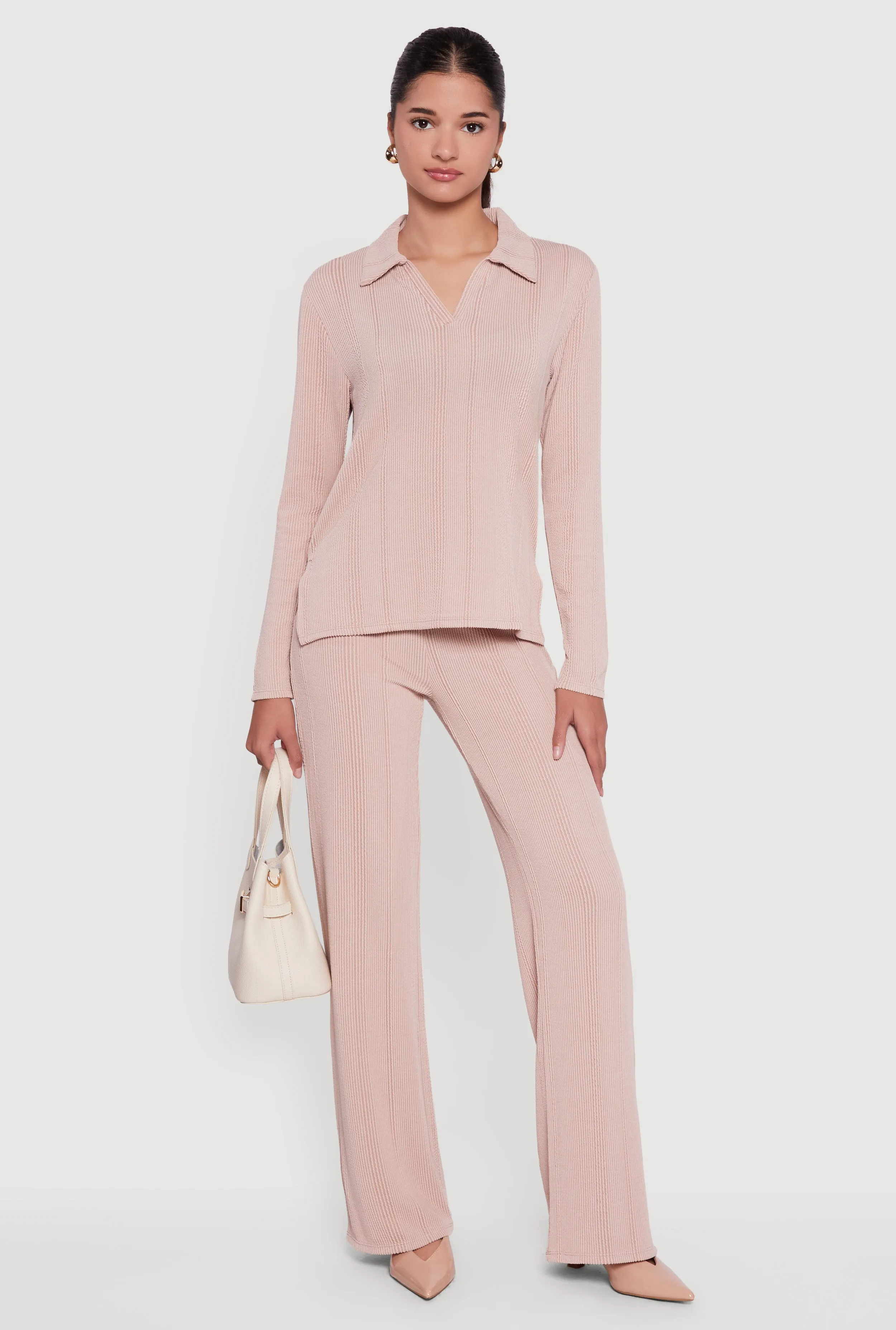 High Waisted Ribbed Knit Straight Leg Pants sold by Rainbow