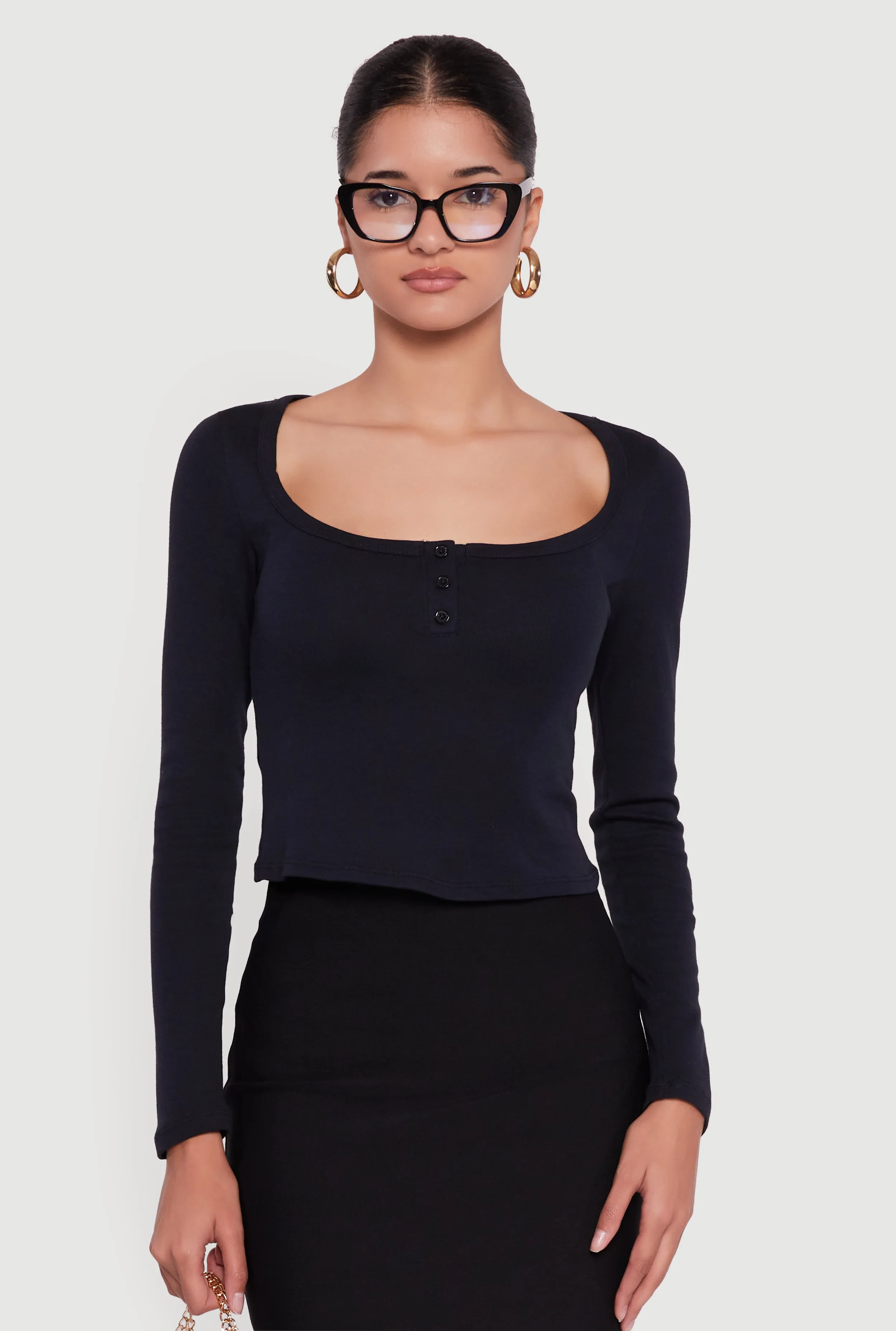 Henley Long Sleeve Crop Top sold by Rainbow product image thumbnail 2
