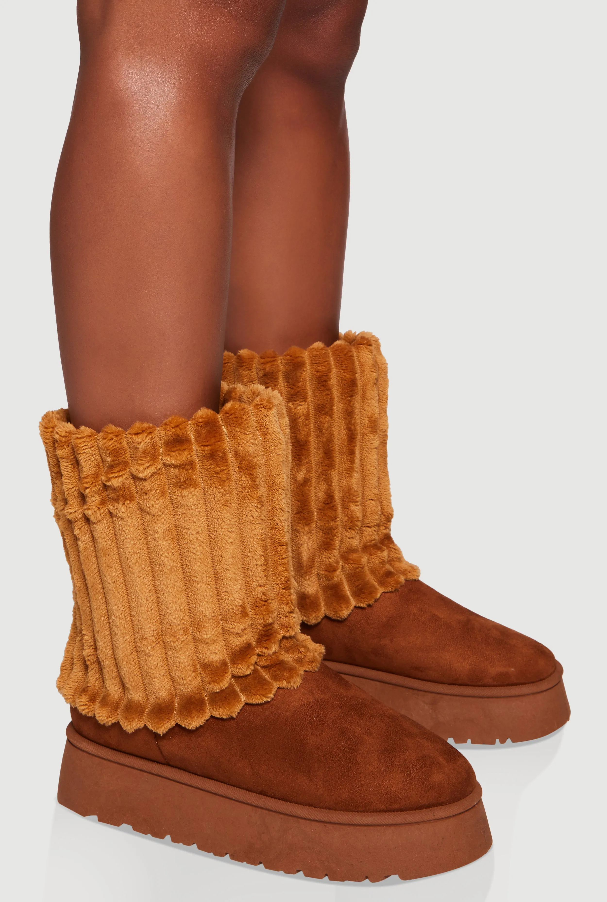 Ribbed Faux Fur Round Toe Platform Booties sold by Rainbow product image thumbnail 2