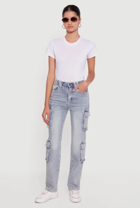 Mineral Wash Whiskered Slim Leg Utility Jeans sold by Rainbow