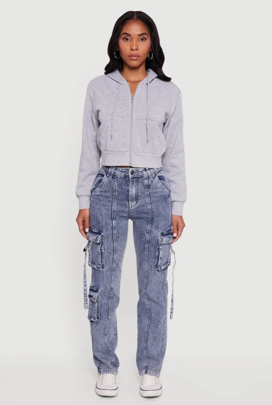 Acid Wash Pintuck Slim Leg Utility Jeans sold by Rainbow