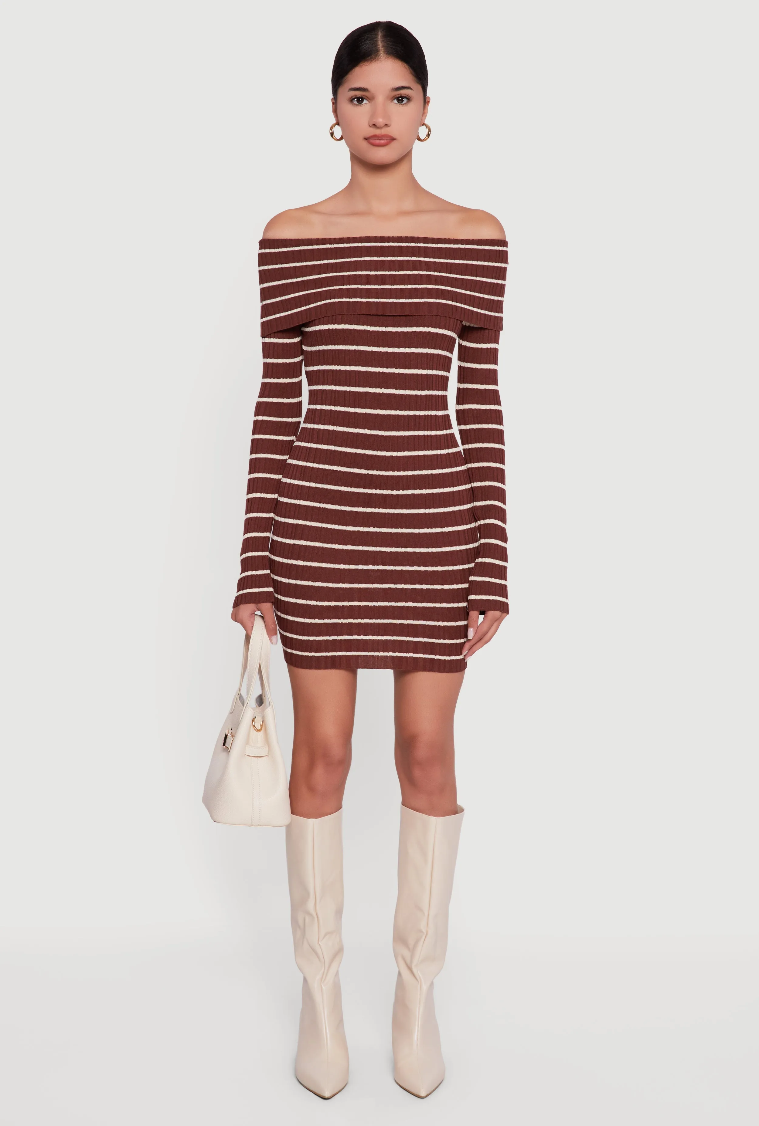 Striped Fold Over Off the Shoulder Bodycon Dress sold by Rainbow product image thumbnail 2