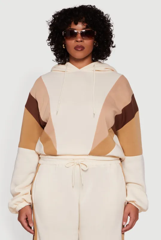 Plus Size Color Blocked Hooded Sweatshirt sold by Rainbow