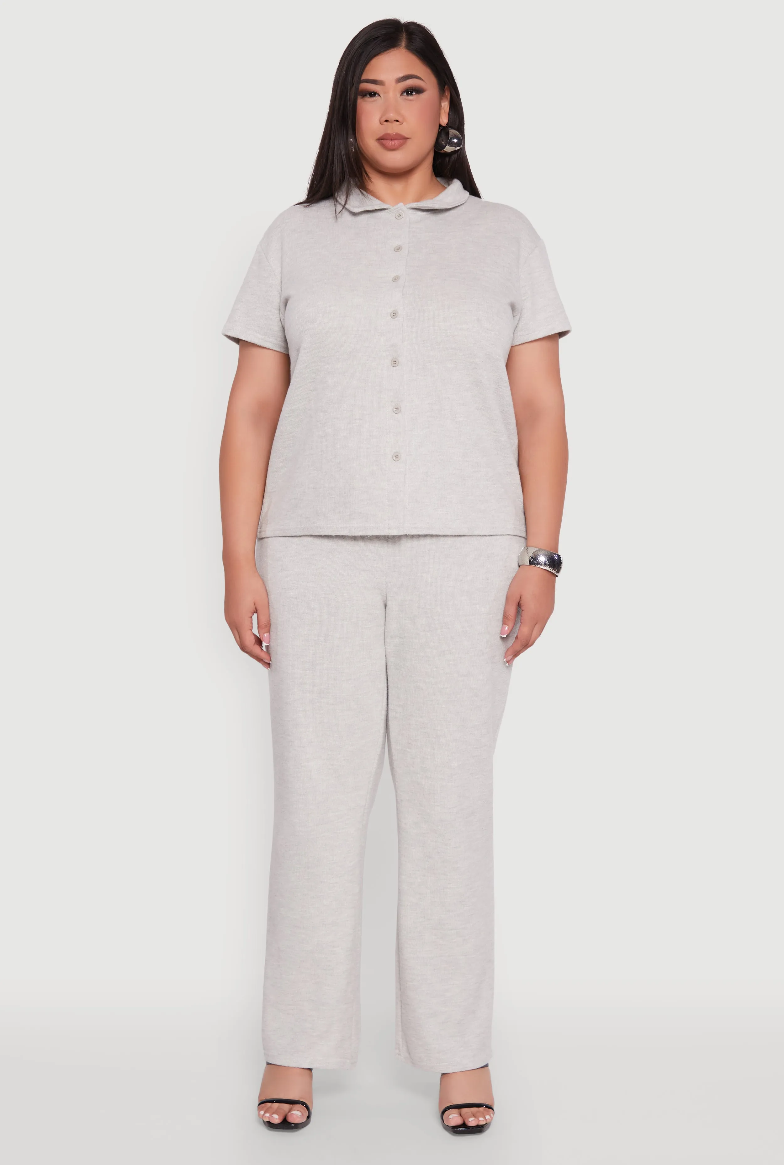 Plus Size High Waisted Straight Leg Ribbed Knit Pants sold by Rainbow product image thumbnail 5