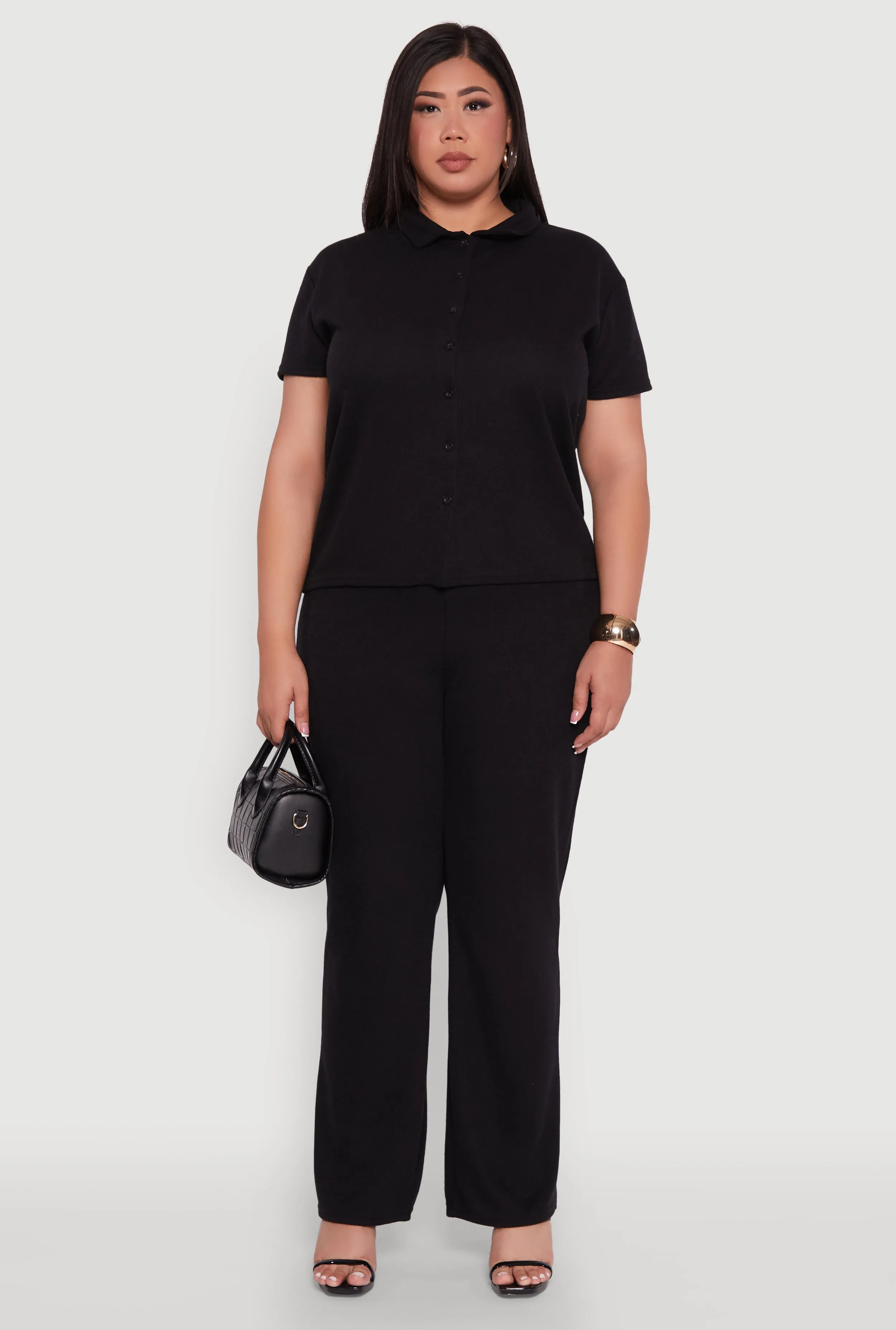 Plus Size High Waisted Straight Leg Ribbed Knit Pants sold by Rainbow product image thumbnail 2