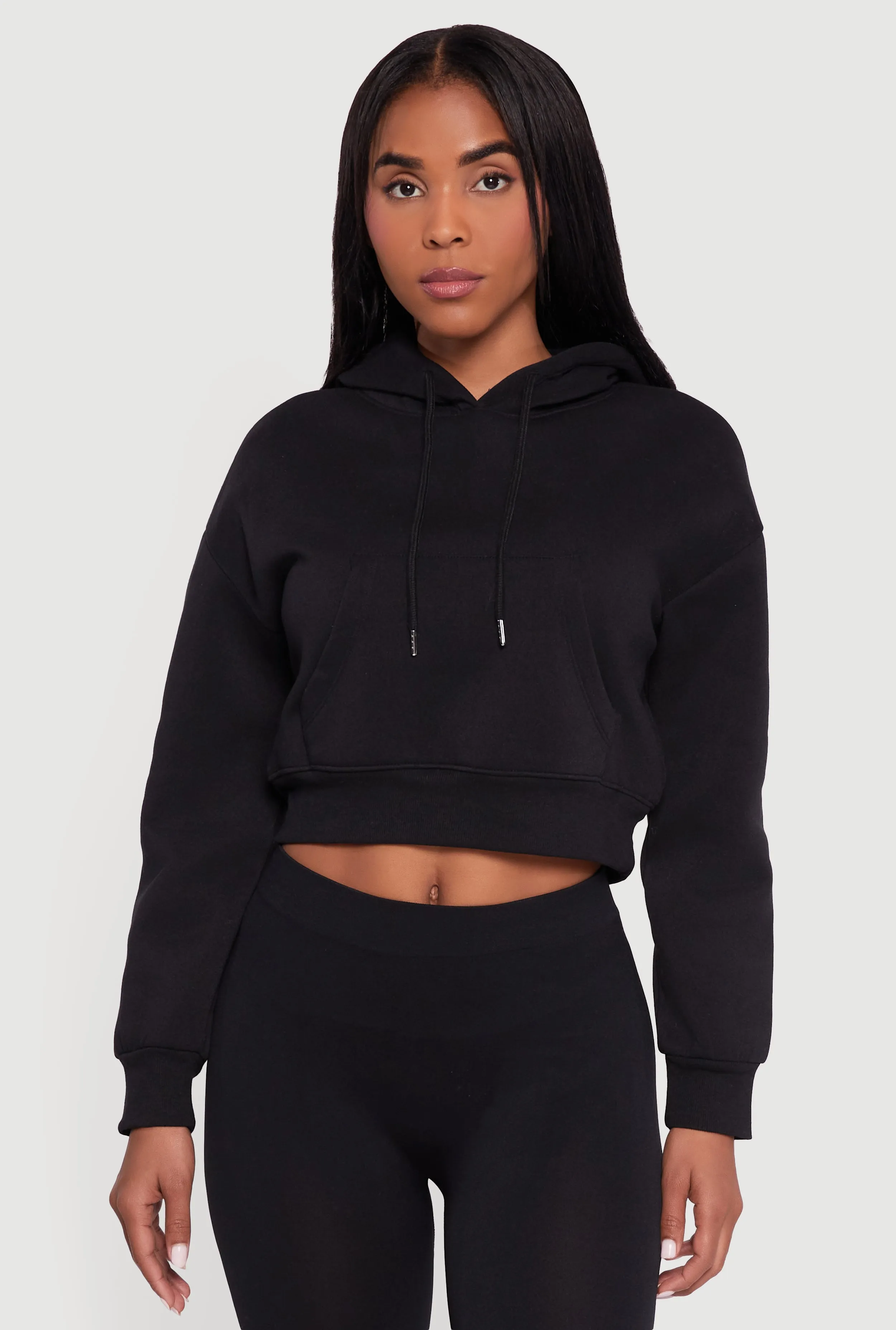 Kangaroo Pocket Cropped Pullover Hoodie sold by Rainbow product image thumbnail 2