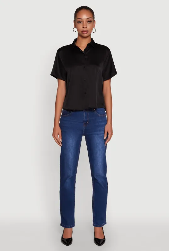 Satin Boxy Button Front Shirt sold by Rainbow