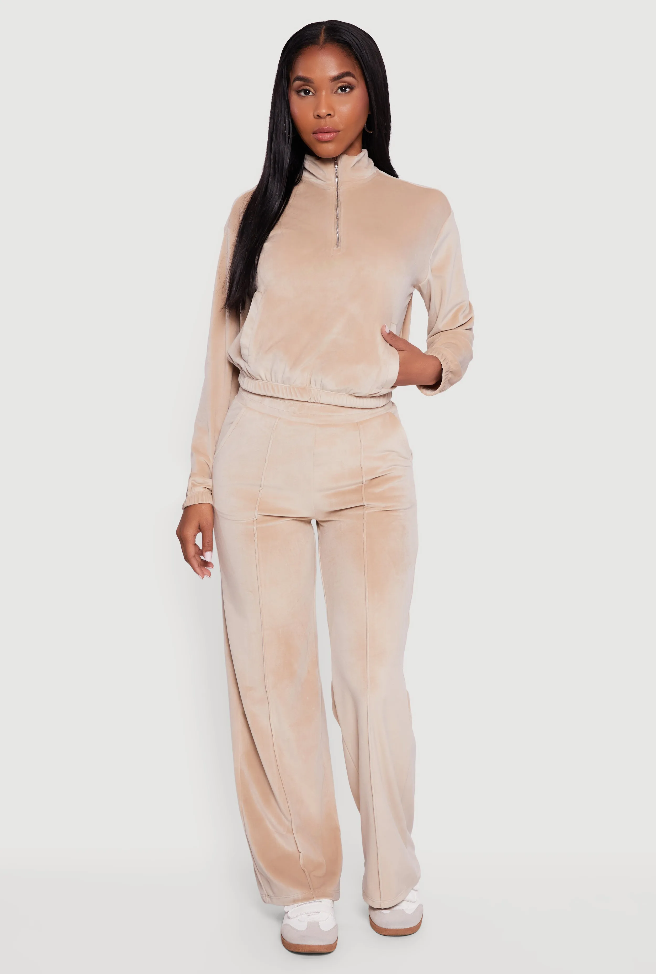 Velour Half Zip Cropped Pullover Sweatshirt sold by Rainbow product image thumbnail 2