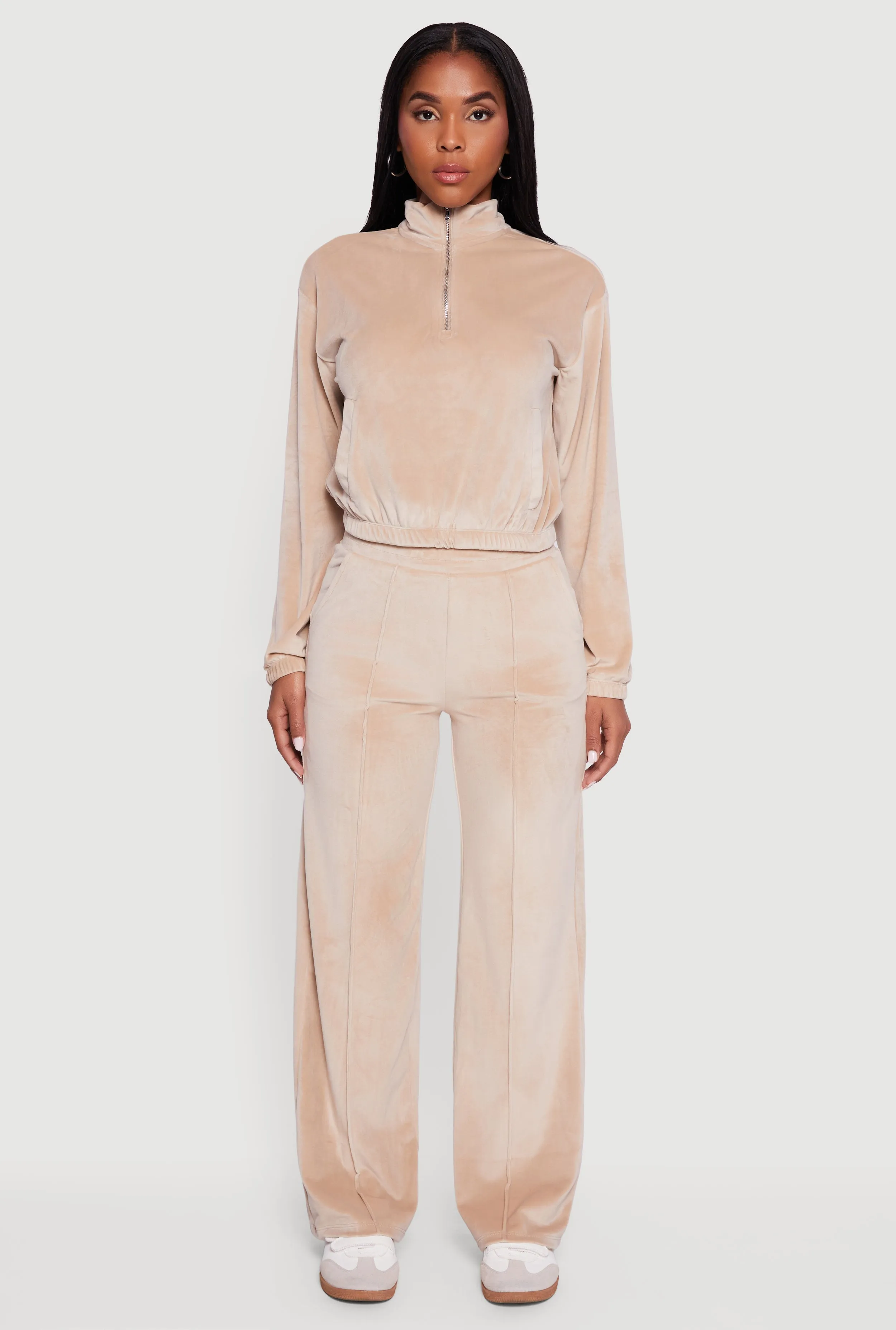 Velour Half Zip Cropped Pullover Sweatshirt sold by Rainbow product image thumbnail 3