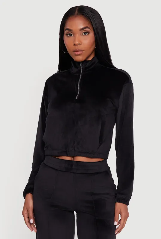Velour Half Zip Cropped Pullover Sweatshirt sold by Rainbow