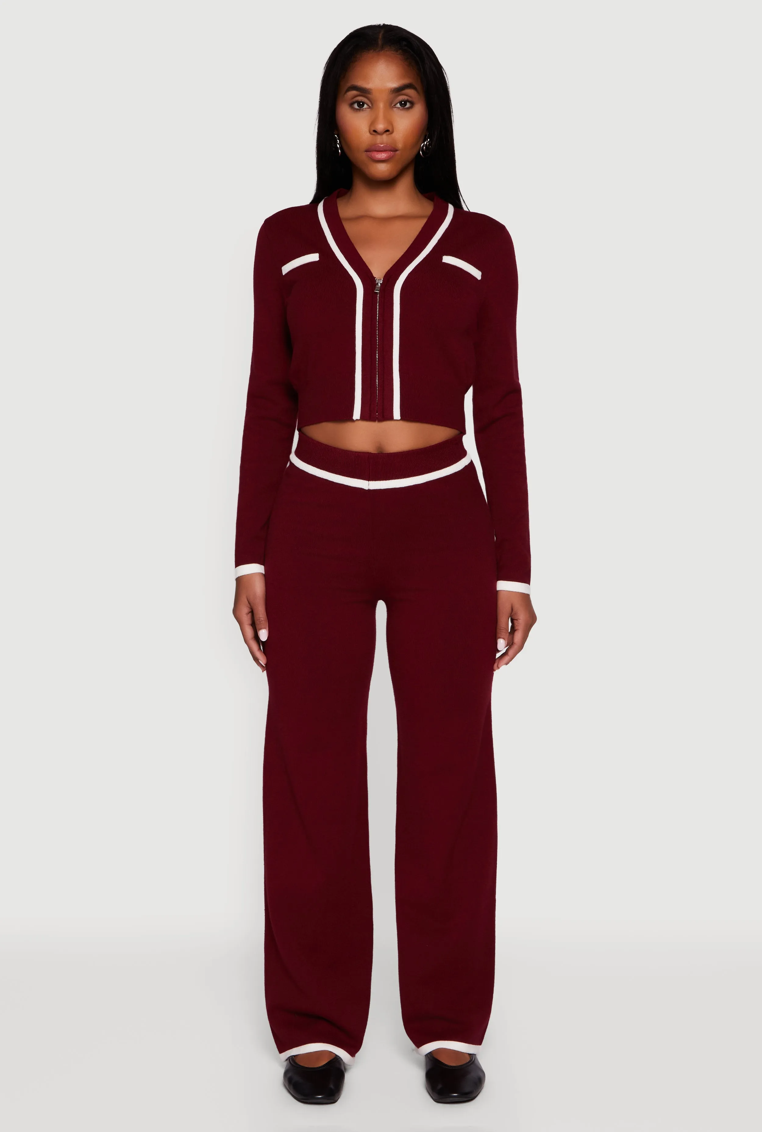 Contrast Trim High Waisted Straight Leg Casual Pants sold by Rainbow product image thumbnail 3