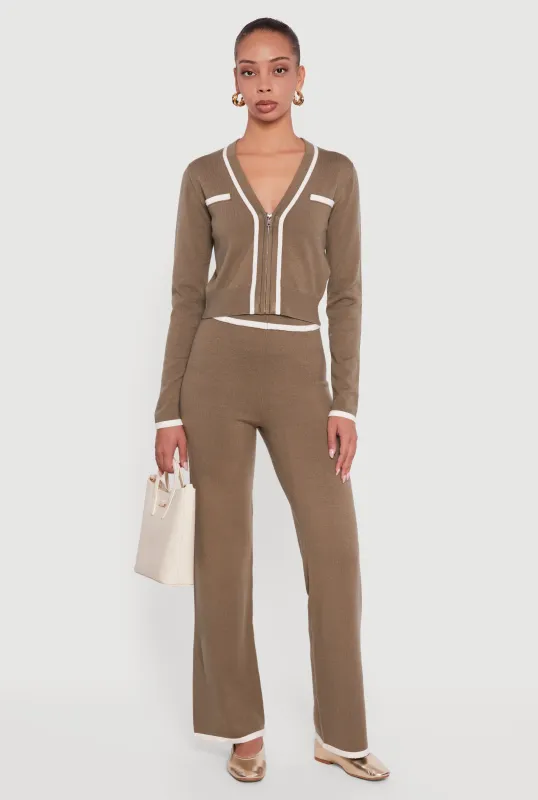 Contrast Trim High Waisted Straight Leg Casual Pants sold by Rainbow