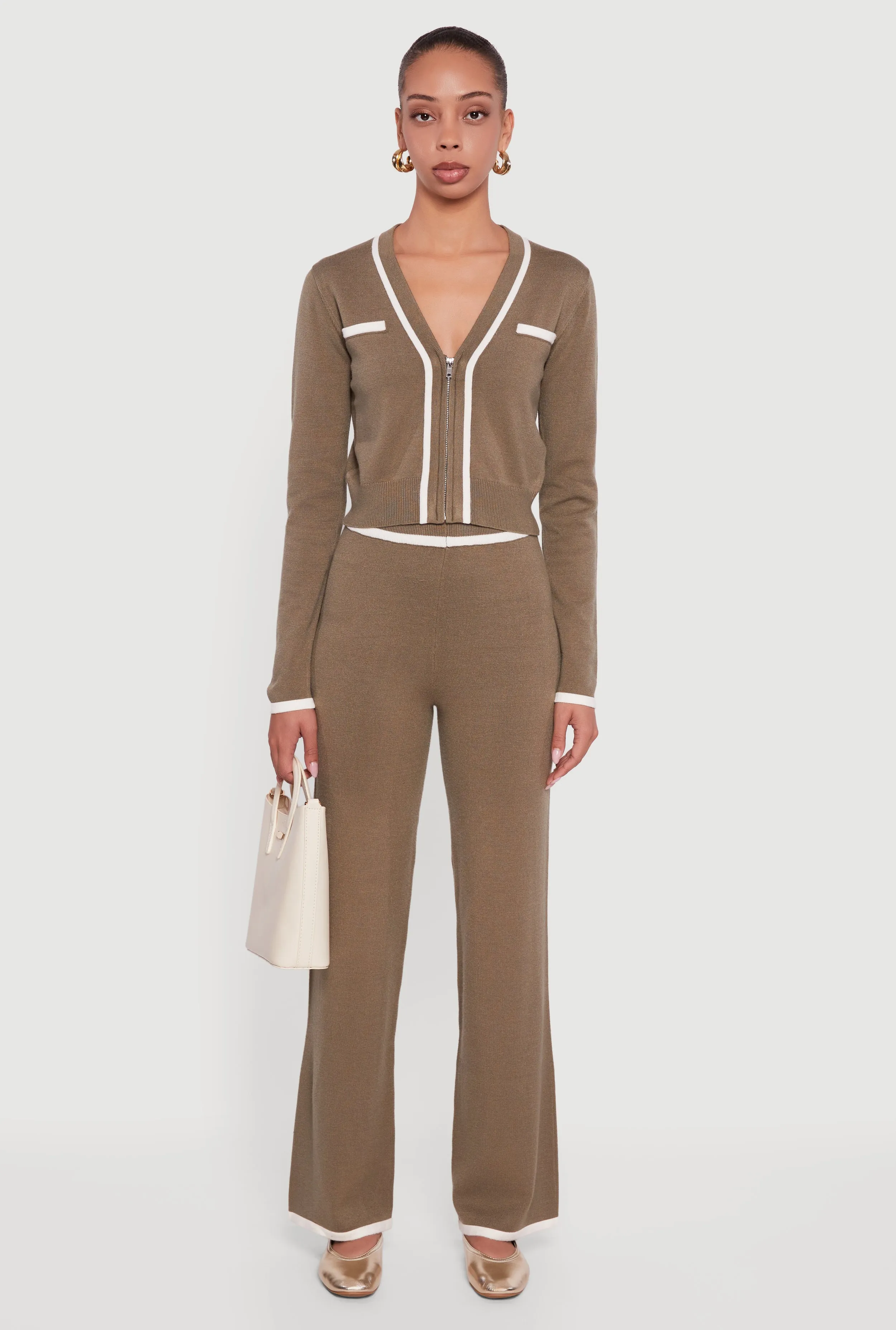 Contrast Trim High Waisted Straight Leg Casual Pants sold by Rainbow product image thumbnail 2