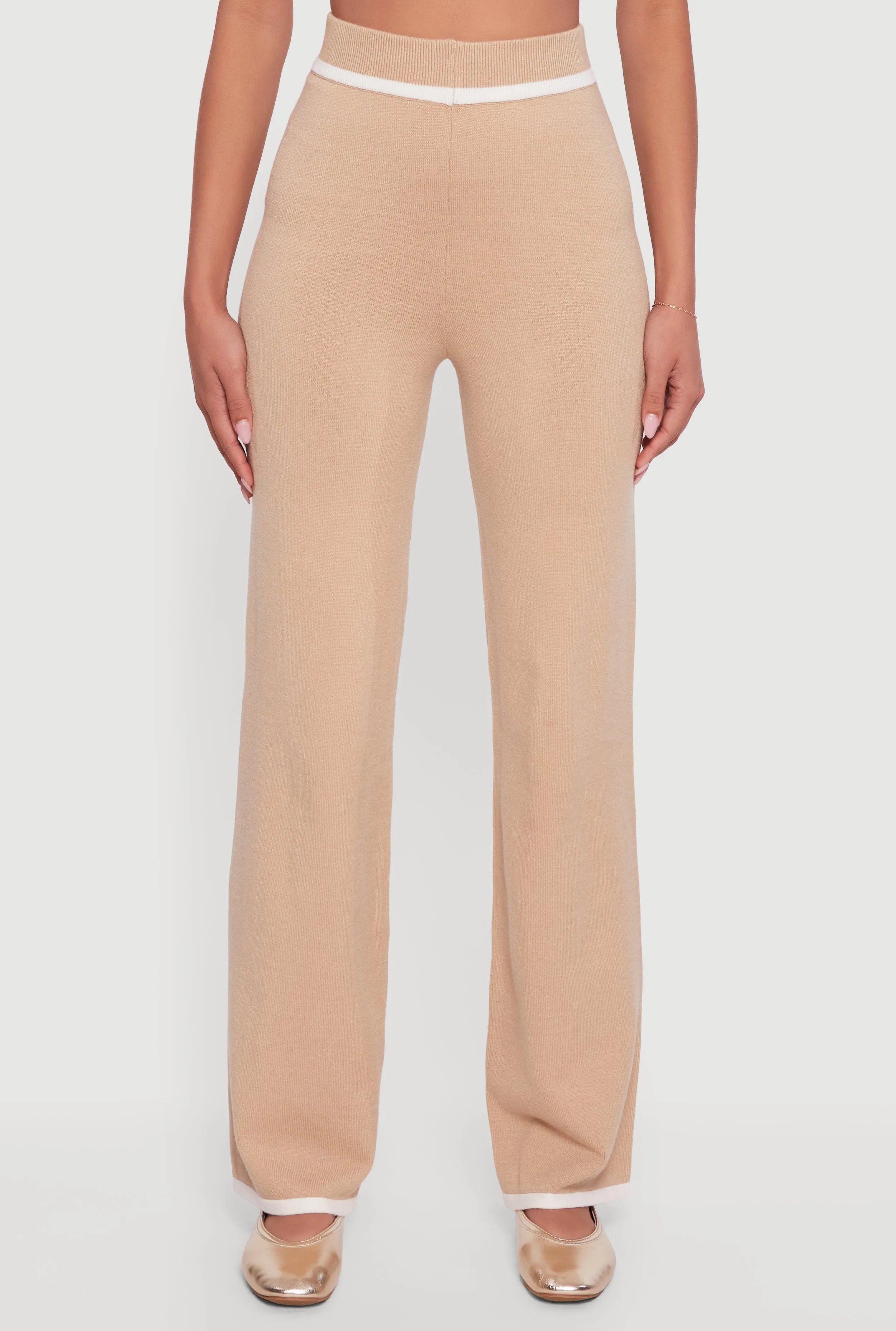 Contrast Trim High Waisted Straight Leg Casual Pants sold by Rainbow product image thumbnail 3