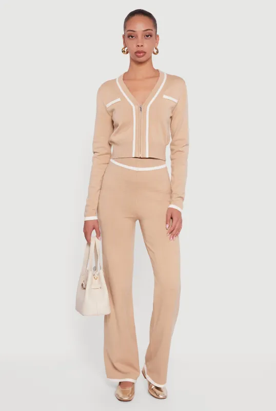 Contrast Trim High Waisted Straight Leg Casual Pants sold by Rainbow