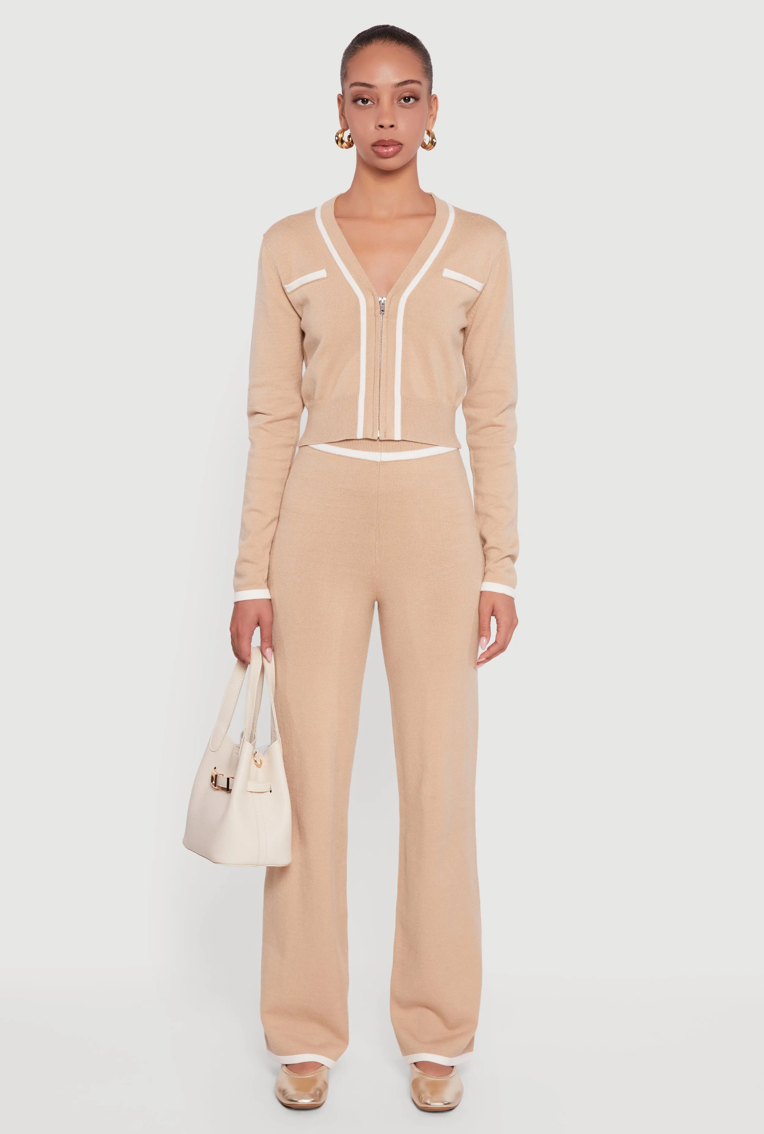 Contrast Trim High Waisted Straight Leg Casual Pants sold by Rainbow product image thumbnail 2
