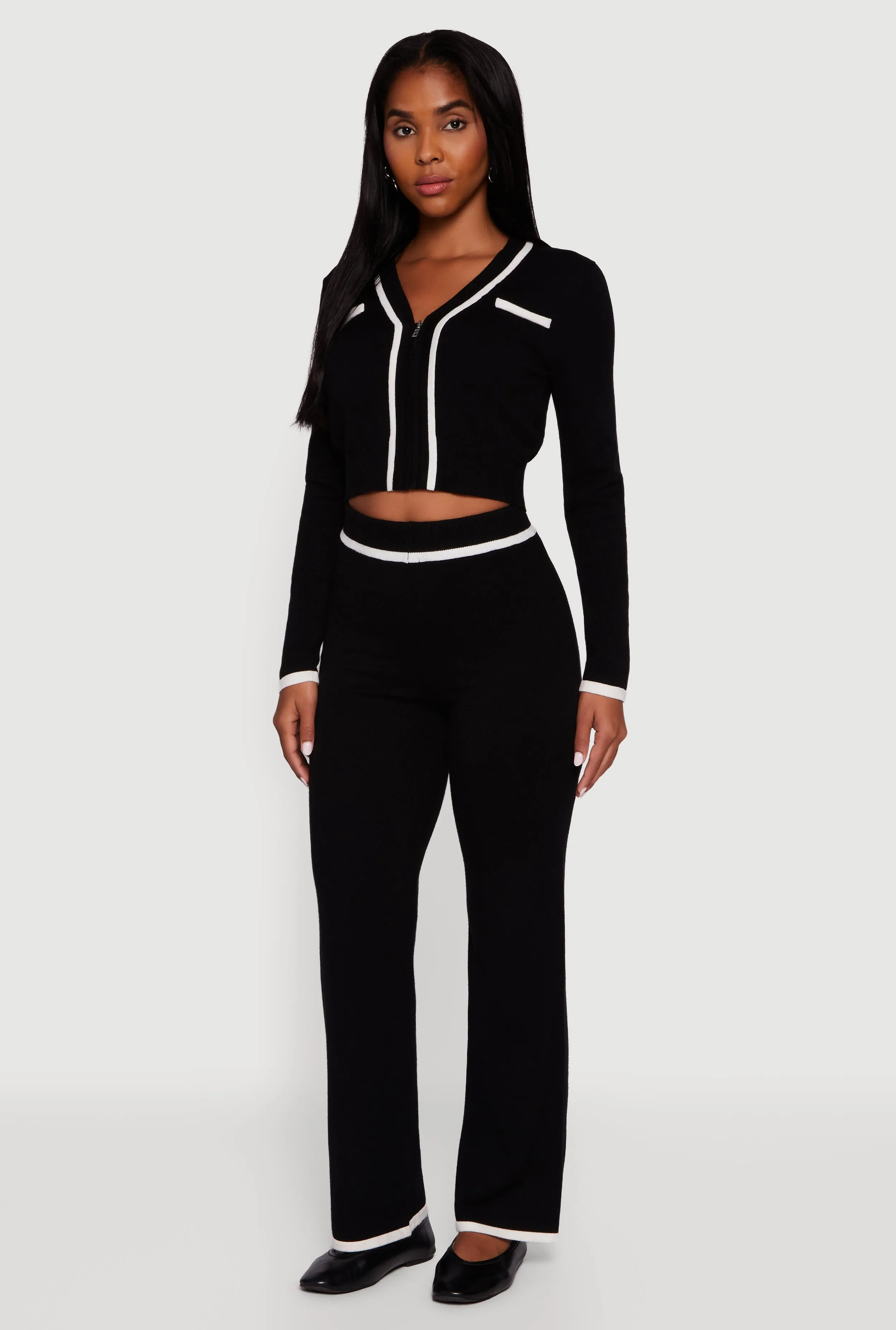 Contrast Trim High Waisted Straight Leg Casual Pants sold by Rainbow product image thumbnail 2