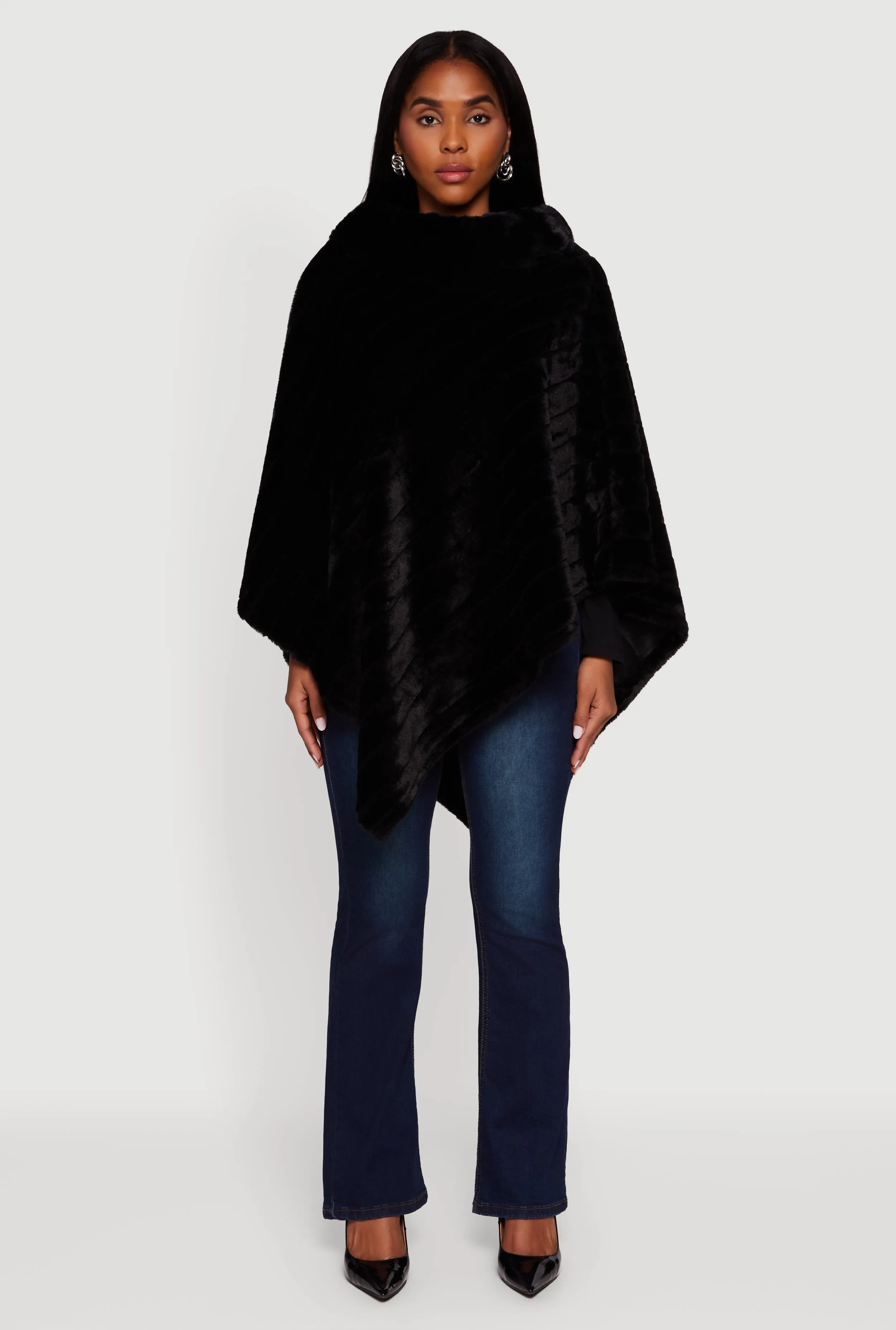 Faux Fur Solid Funnel Neck Poncho sold by Rainbow product image thumbnail 2