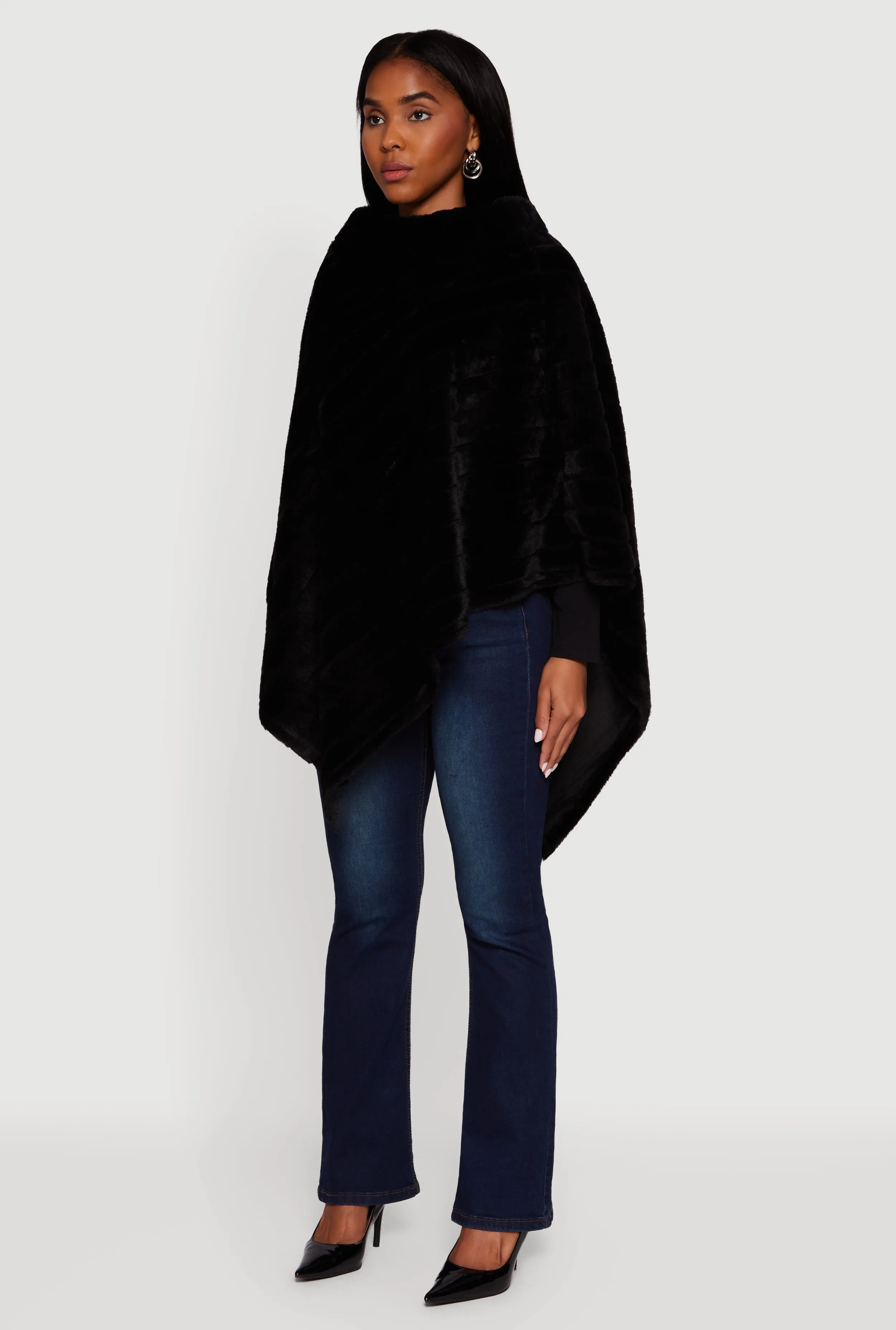 Faux Fur Solid Funnel Neck Poncho sold by Rainbow product image thumbnail 3