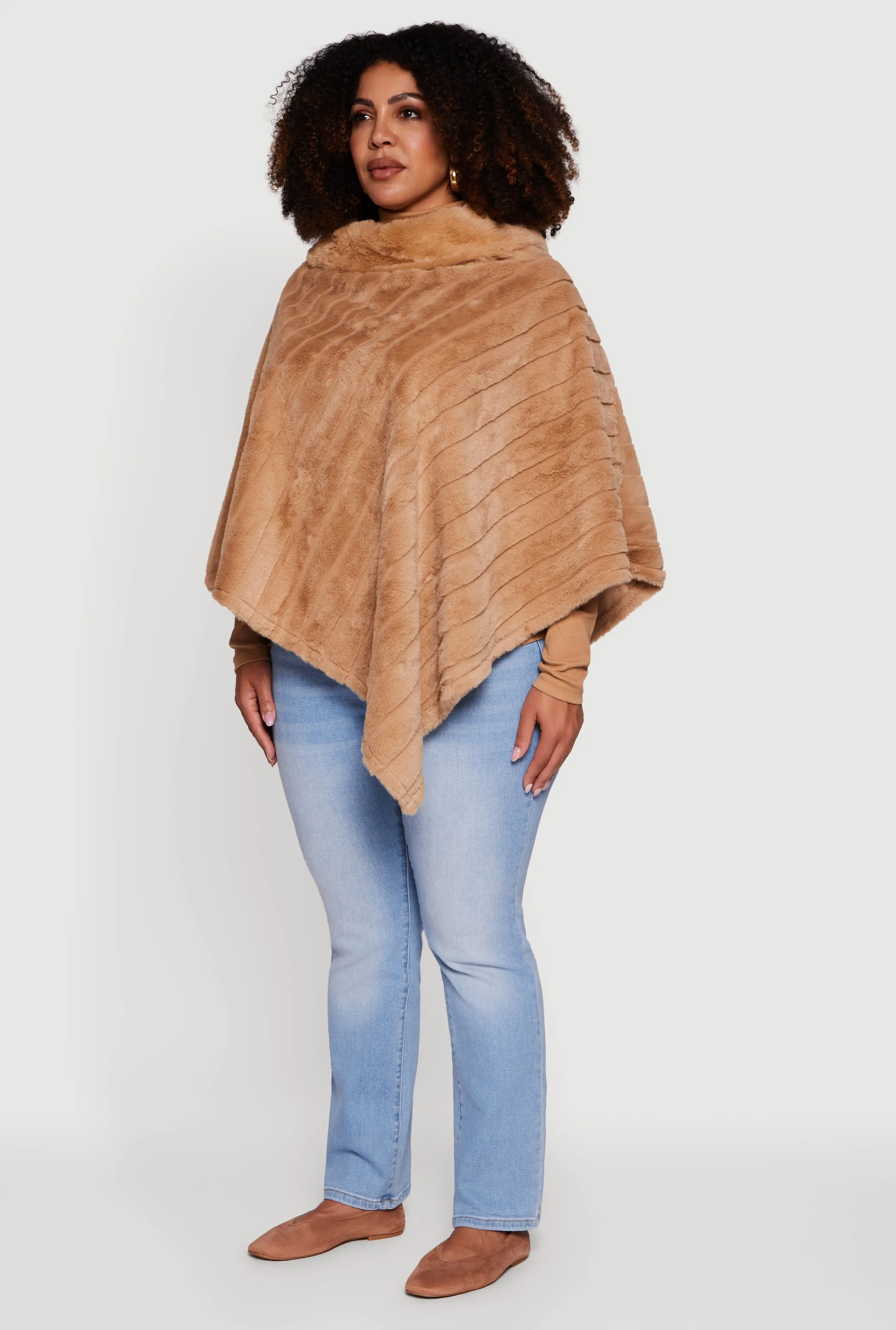 Faux Fur Solid Funnel Neck Poncho sold by Rainbow product image thumbnail 3