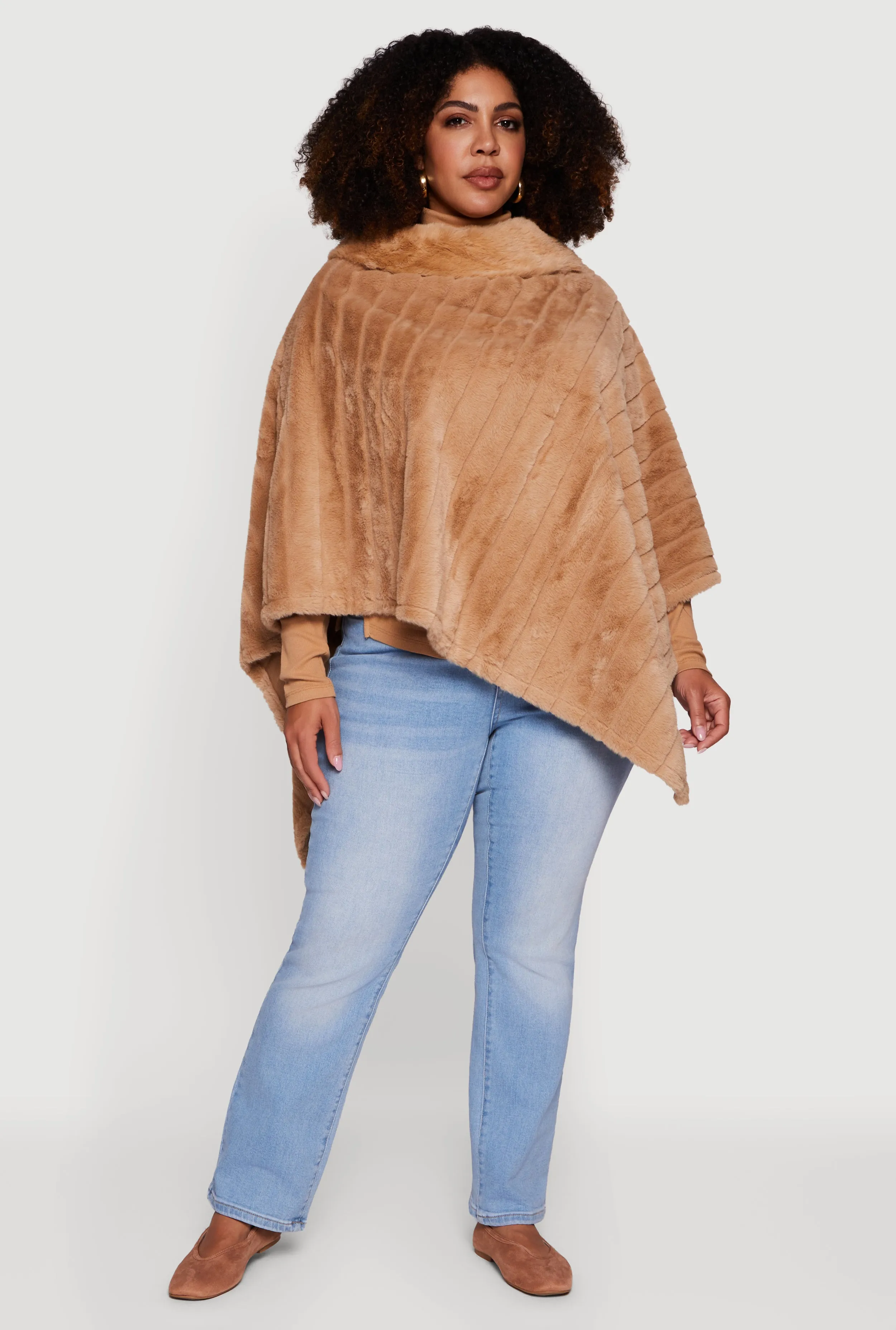 Faux Fur Solid Funnel Neck Poncho sold by Rainbow product image thumbnail 2
