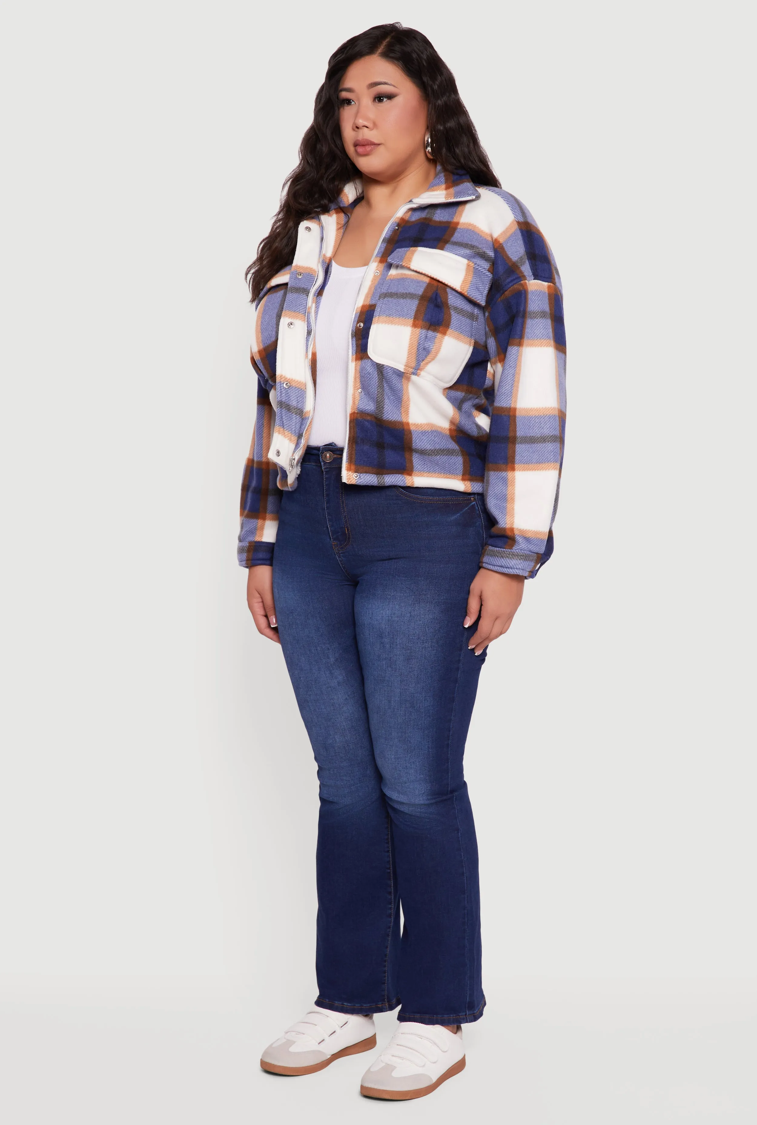 Plus Size Plaid Sherpa Lined Snap Button Front Shacket sold by Rainbow product image thumbnail 5