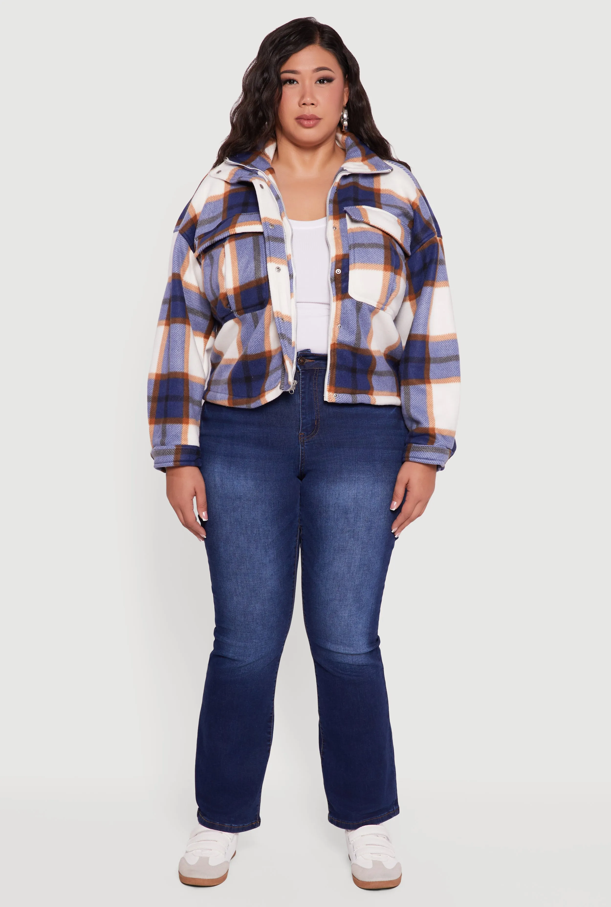 Plus Size Plaid Sherpa Lined Snap Button Front Shacket sold by Rainbow product image thumbnail 3