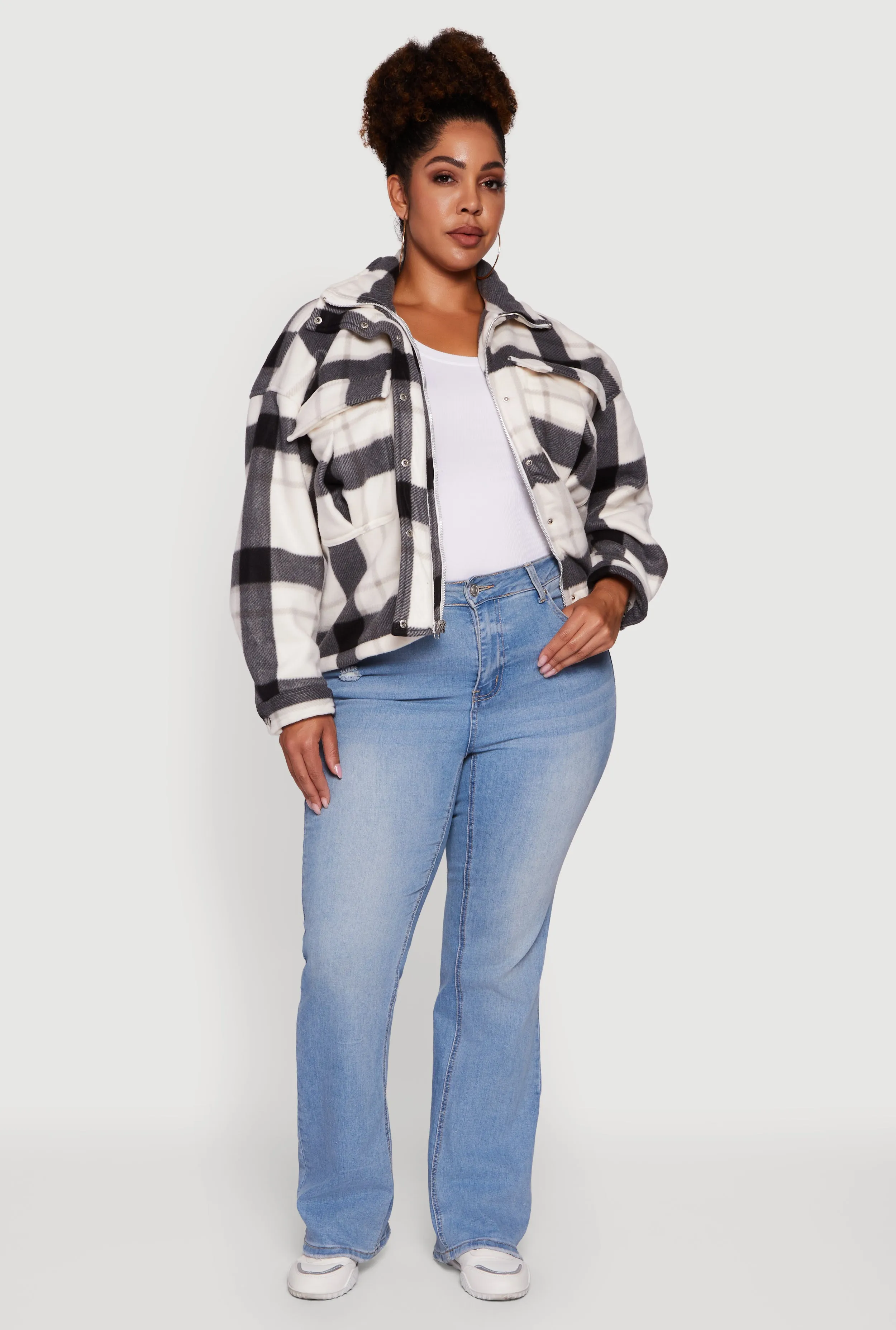 Plus Size Plaid Sherpa Lined Snap Button Front Shacket sold by Rainbow